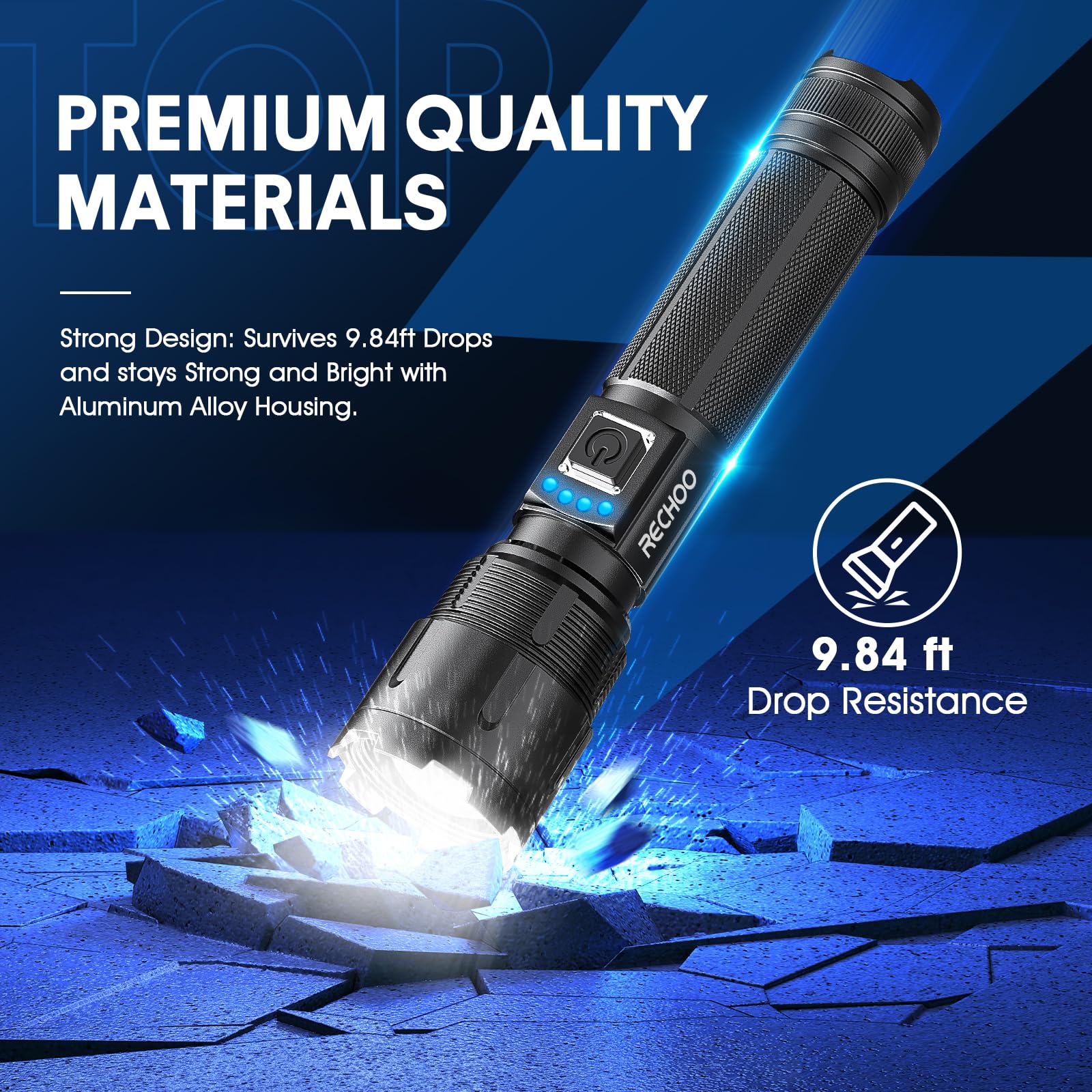 Rechoo Rechargeable Flashlights High Lumens, 990000 Lumens Tactical Flashlights, Super Bright Led Flashlight With 5 Mode & Zoomable, Ip65 Waterproof Flash Light For Camping, Hiking, Emergency, Home