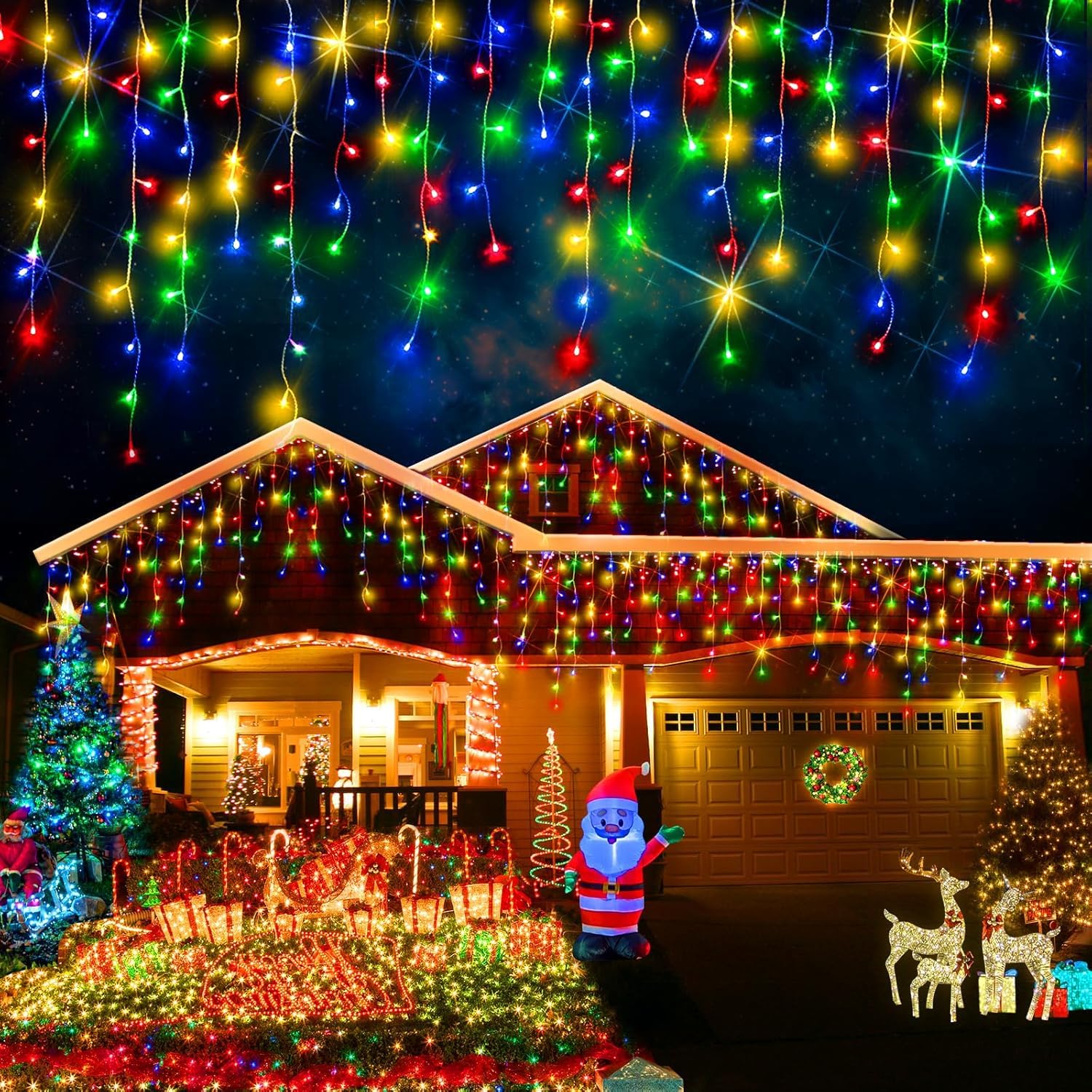 Flvoecn 98Ft 960Led Christmas Lights Waterproof 8 Modes Christmas Lights Outdoor Decoration With Memory And Timer Hanging Fairy Lights Plug-In Curtain String Lights For Holiday Party Wedding Home Roof