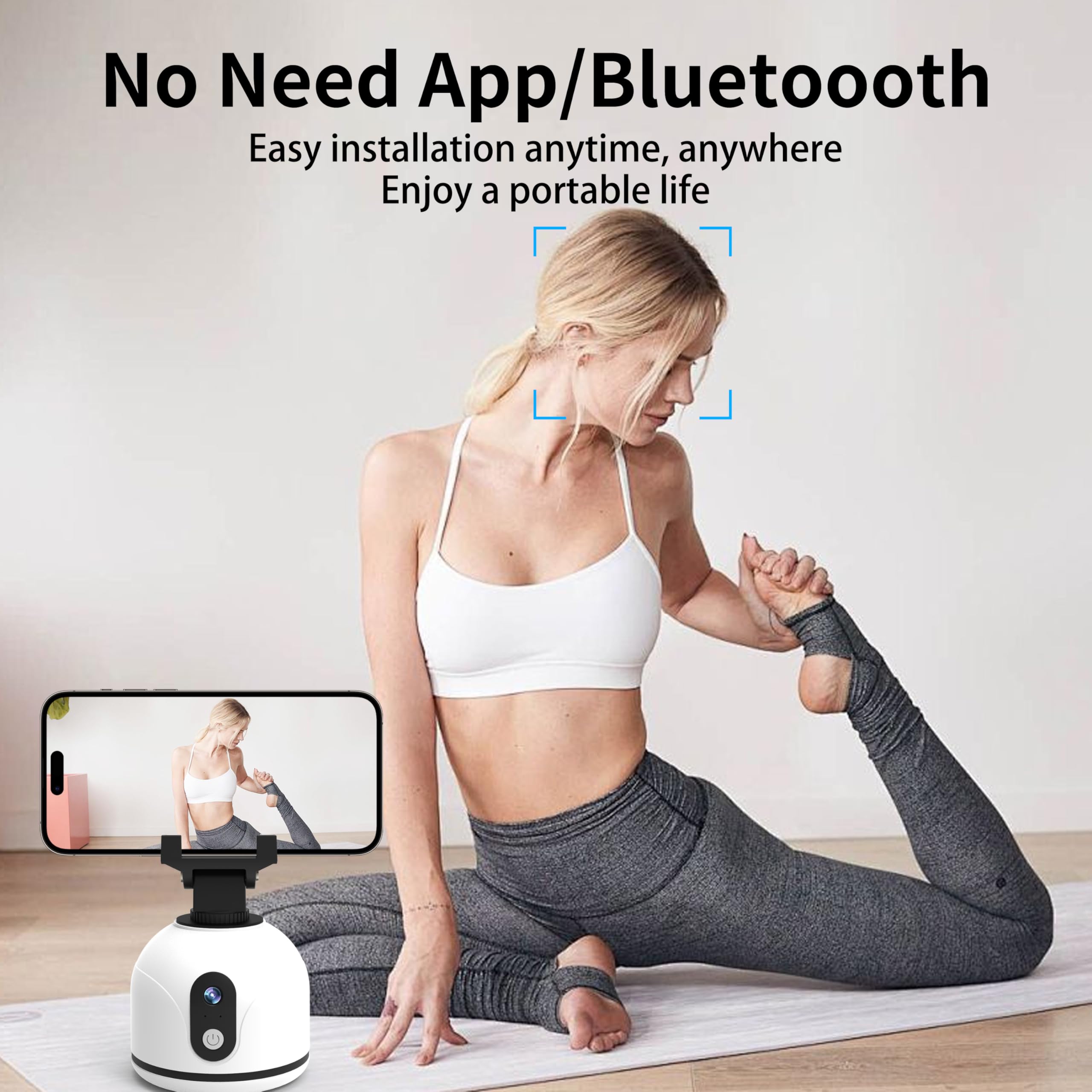 Urnicehome 360° Rotating Auto Face Tracking Phone Holder,No App,Smart Body Tracking Gimbal Stand Selfie Phone Camera Mount Cell Phone Tripod For Tiktok, Vlog, Live Streaming, Video Recording-White
