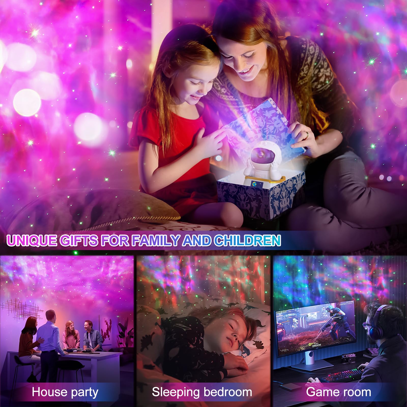 Haksimey Astronaut Galaxy Projector With Bluetooth Speaker, Nebula Night Light, 360 Adjustable Star Projector For Kids, Bedroom