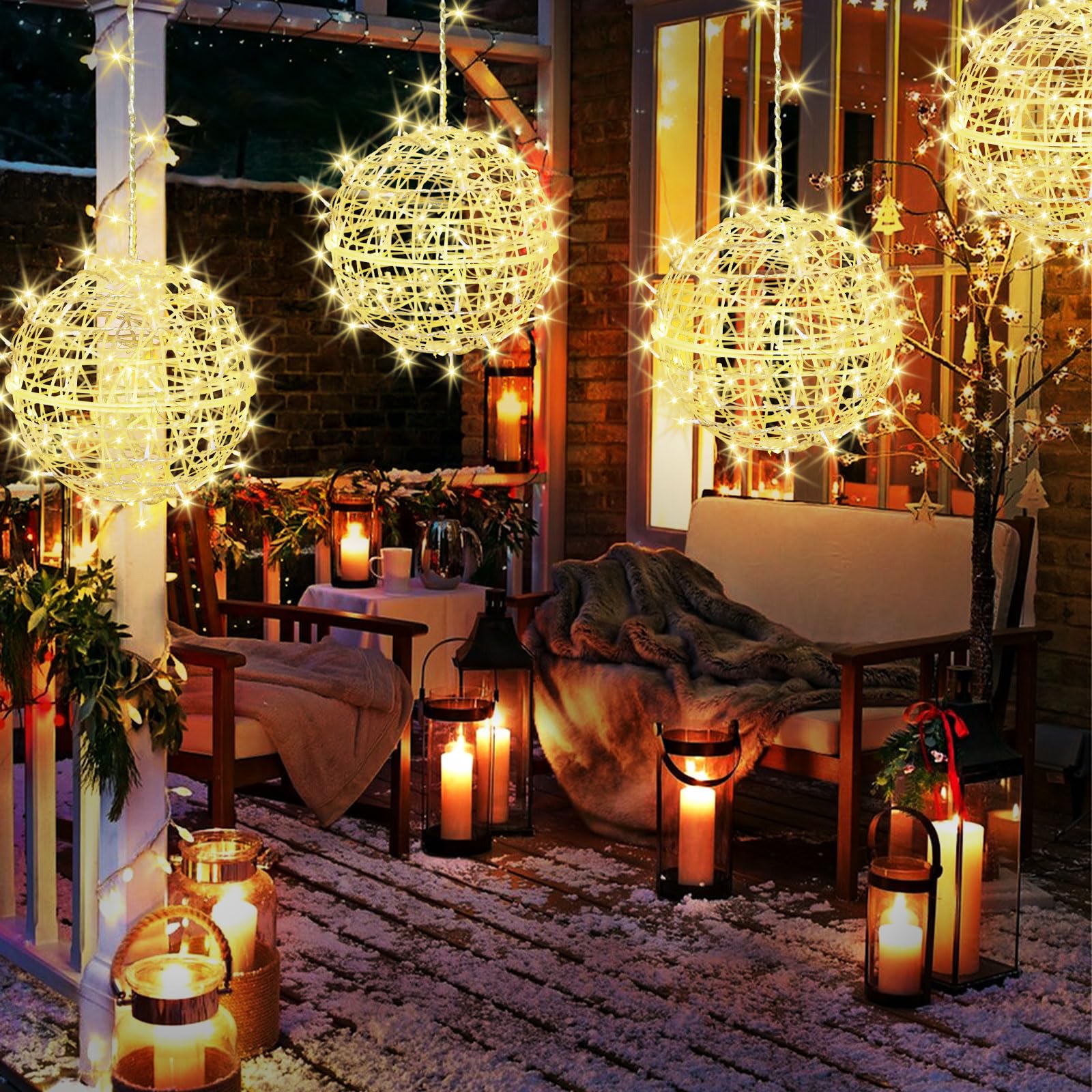 Jnoec Outdoor Balls Lights Hanging Tree Garden Lights - 4 Pack 11.8" Sphere Lights With Plug In Globe Lights Trees Garden Lights For Party Wedding Yard Garden Porch Patio Decoration(Warm White)
