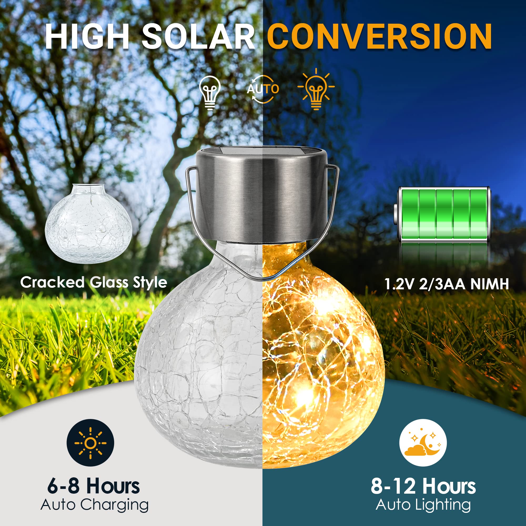 Gigalumi Hanging Solar Lanterns, 8 Pack Solar Christmas Decoration, Outdoor Waterproof Garden Decor For Lawn, Yard, Tree (Warm White)