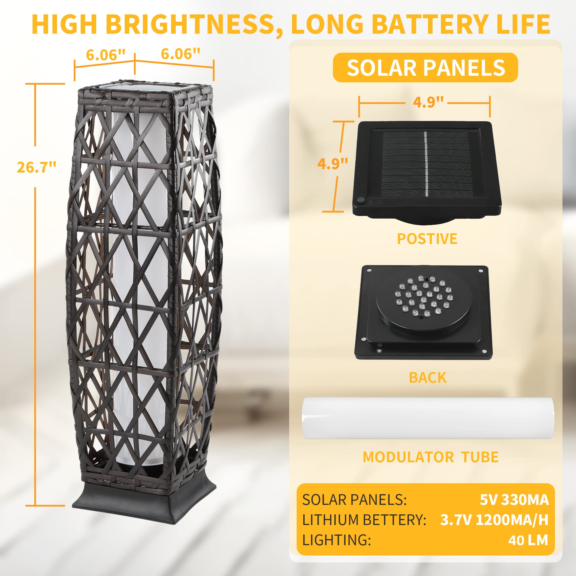 Olymsold Solar Floor Lamp,Outdoor Floor Lamp,Solar Lanterns Outdoor Waterproof,Solar Powered Resin Wicker Outdoor Solar Lamp,Weather-Resistant Rattan Deck Light For Porch, Garden,Patio,Deck