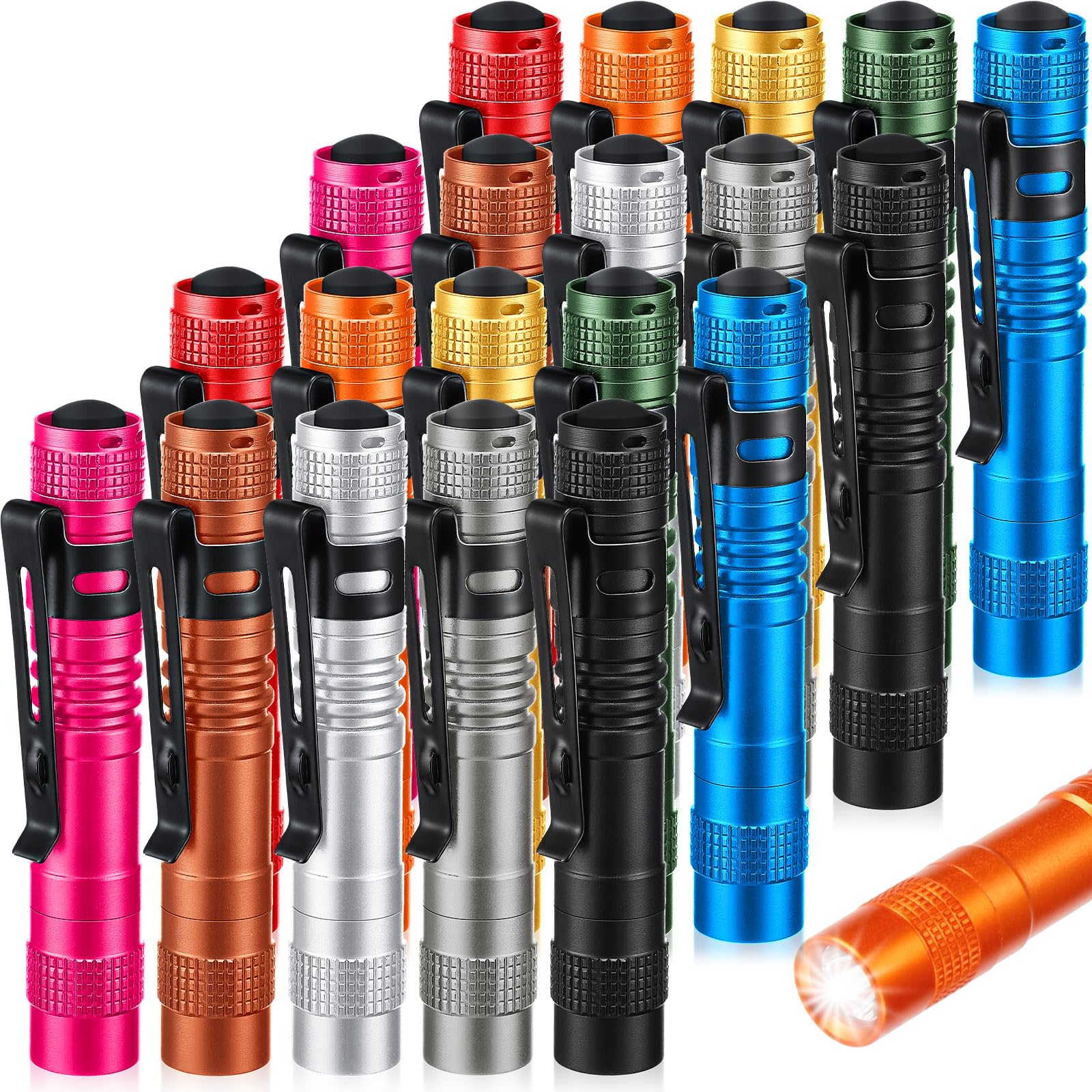 Hortsun 20 Pcs Mini Pen Light Flashlights Pocket Flashlights Pen With Clip Small Led Handheld Slim Torches For Christmas Without Battery, 3.54 Inch (Multicolor)