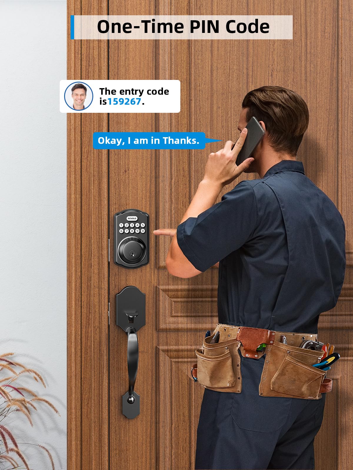 Revolo Re001 Electronic Keypad Deadbolt, Keyless Entry Door Lock, Smart Keyed Entry With Handle, Auto Lock, Front Door Handle Sets, Anti-Peeking Password, Matte Black