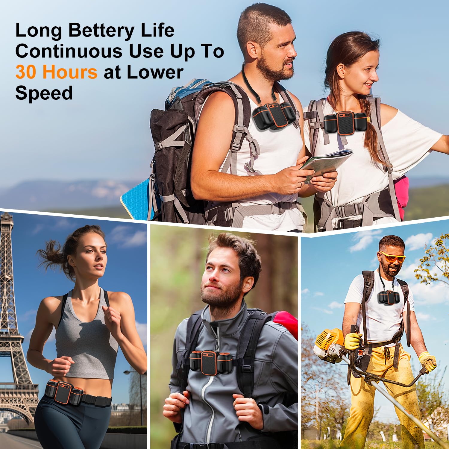 Portable Waist Fan With Dual Small Fans For 10 Times Strong Wind & Wide Cooling Area 10000Mah