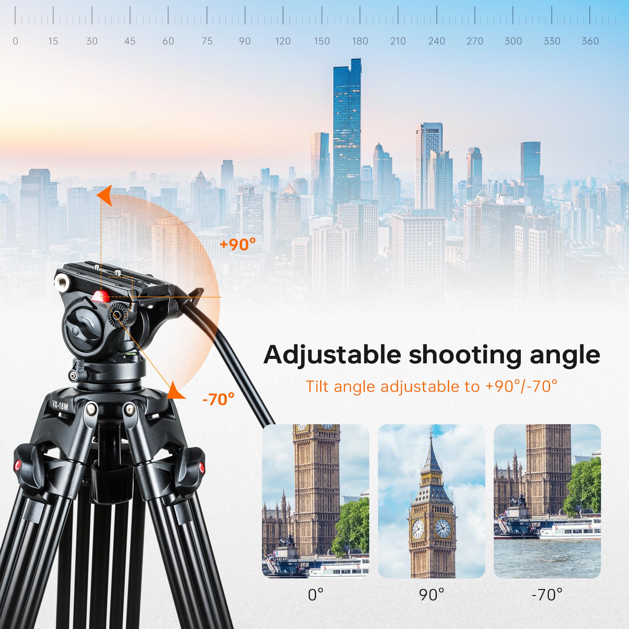 Viltrox 74" Heavy Duty Tripod, Video Tripod With Adjustable Damping 360° Fluid Head, Professional Camera Tripod With Universality Qr Plate,Flexible 360° Pan&+90°/-75° Tilt, Max Load 22Lb/10Kg