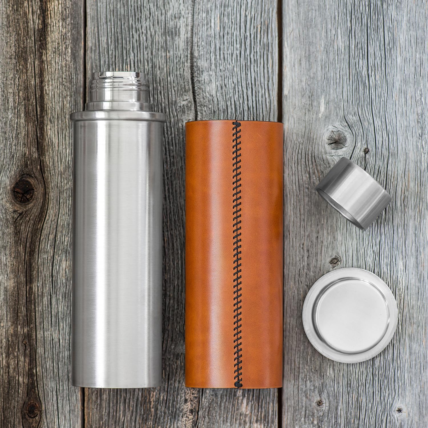 JArv Helags Vacuum Insulated Stainless Steel Bottle (20 Oz) With Removable Leather Grip