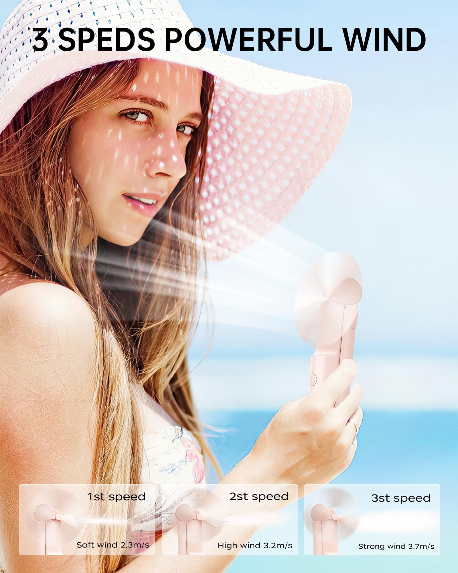 Portable Mini Handheld Fan For Women & Girls,1800Mah Usb Rechargeable, Ultra Quiet, 12H Runtime