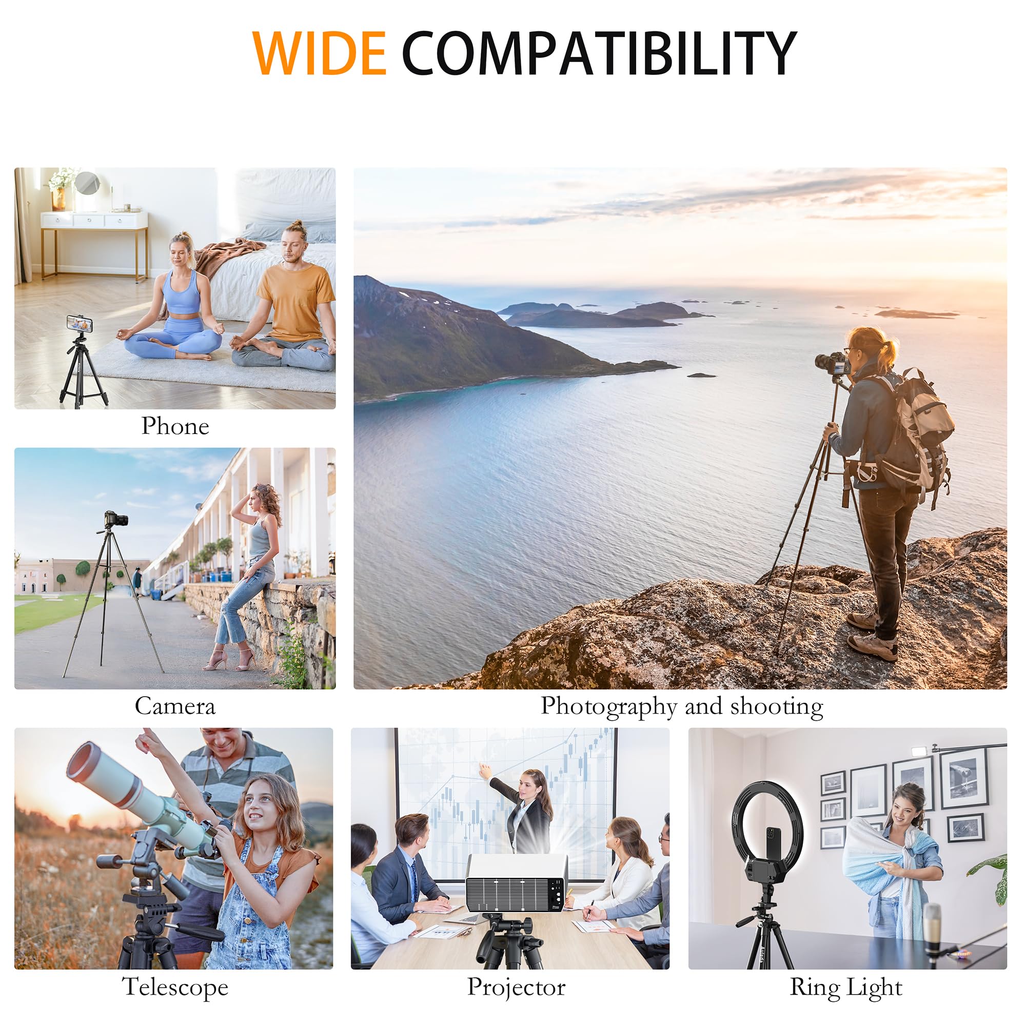 Auleda 71″ Camera Tripod Aluminum Tall Tripod Stand Compatible With Canon Nikon With Wireless Remote Phone Holder And Bag Max Load 6.6 Lb