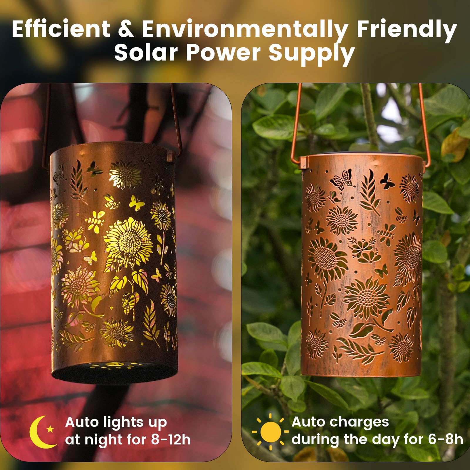 Egles Solar Lanterns Outdoor Waterproof - Unique Sunflower Design With Metal Frame, Long-Lasting Lights For Garden Decor - Perfect  For Women, Mom, Grandma, Patio & Yard