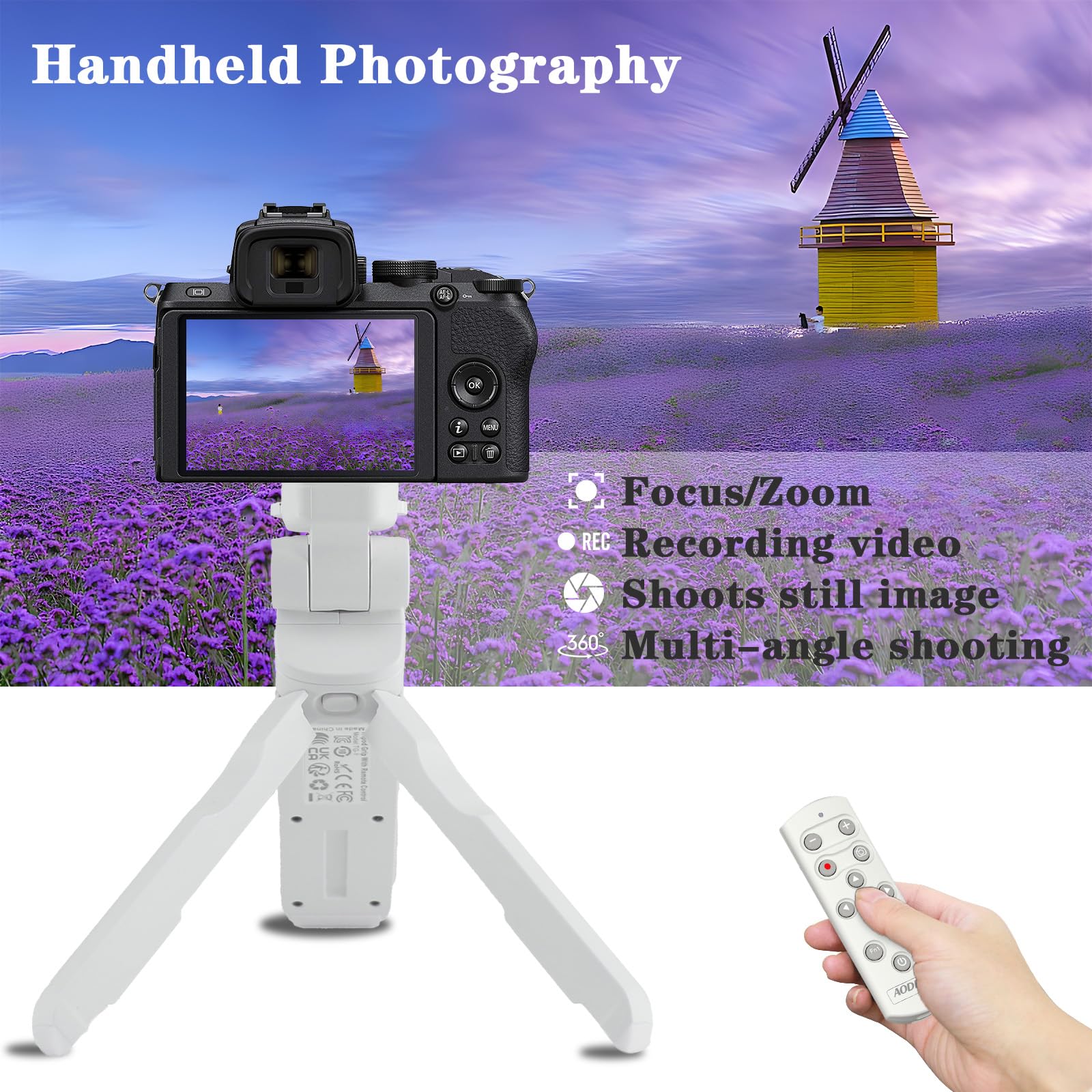 Aodelan Shooting Grip With Shutter Release, Wireless Camera Remote Control Handle Mini Tripod For Nikon Z Fc Coolpix P1000 P950 B600 A1000 Z50 (For Nikon)