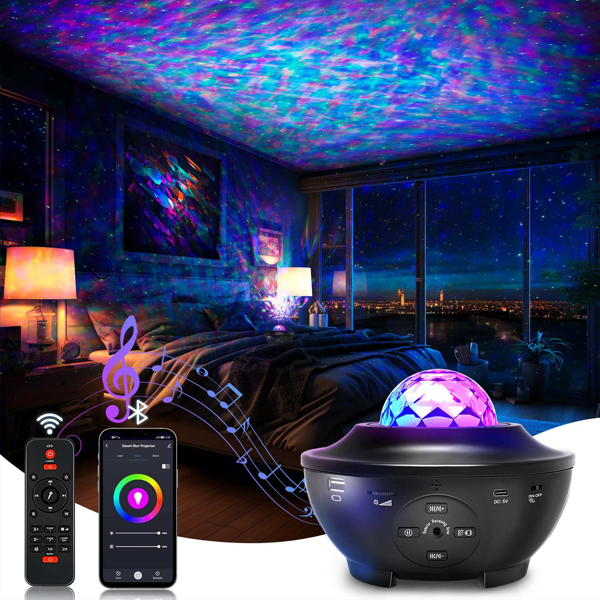 Flyeagle Galaxy Projector For Bedroom, Light Projector Star Projector Galaxy Light With Bluetooth Speaker, Timer, App & Remote Control For Kids
