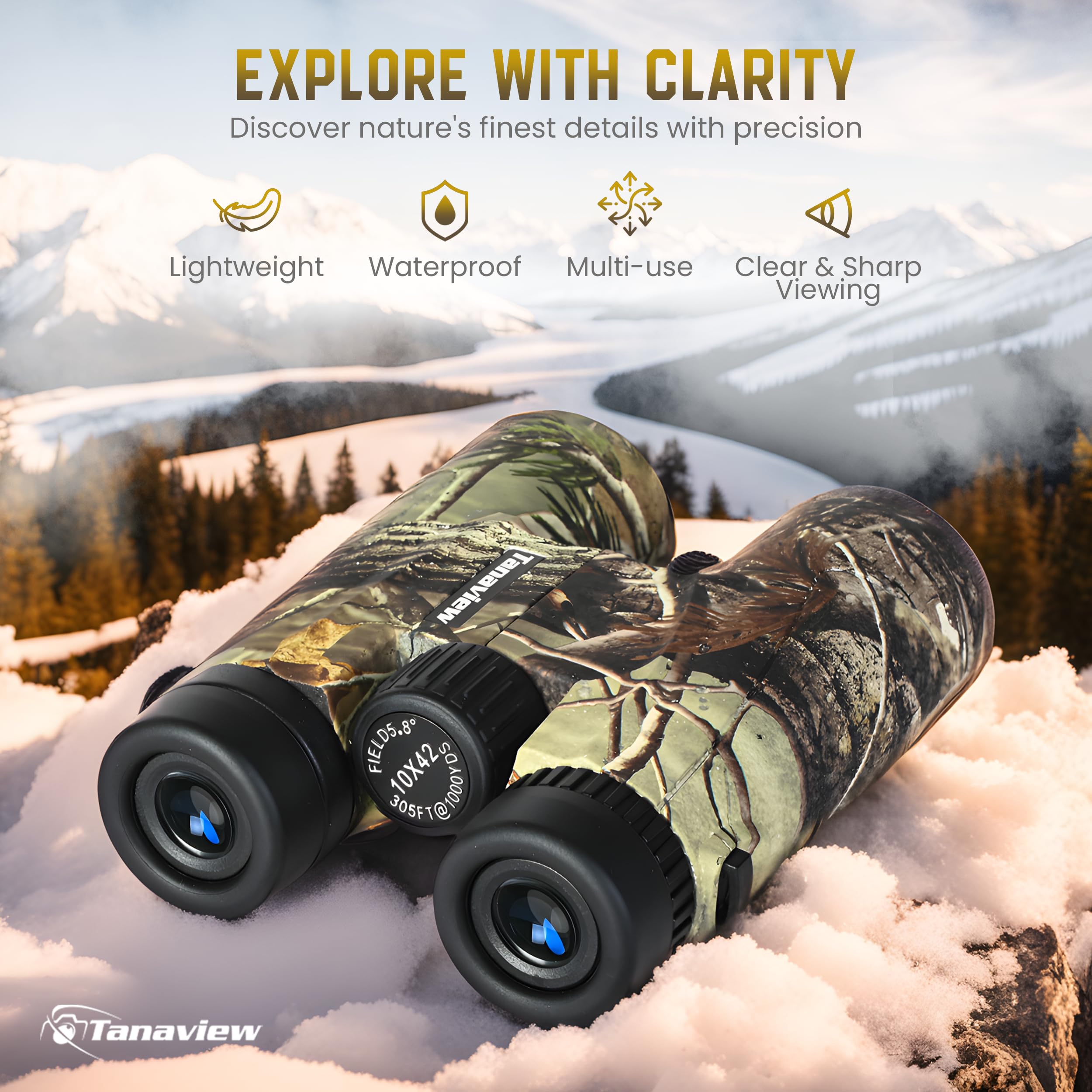 Tanaview 10X42 Compact Binoculars For Adults - Long Distance, High Powered Binoculars With Travel Case - Bright Light & Large Field Of View - Lightweight, Water & Fog Proof, Hunting, Bird Watching