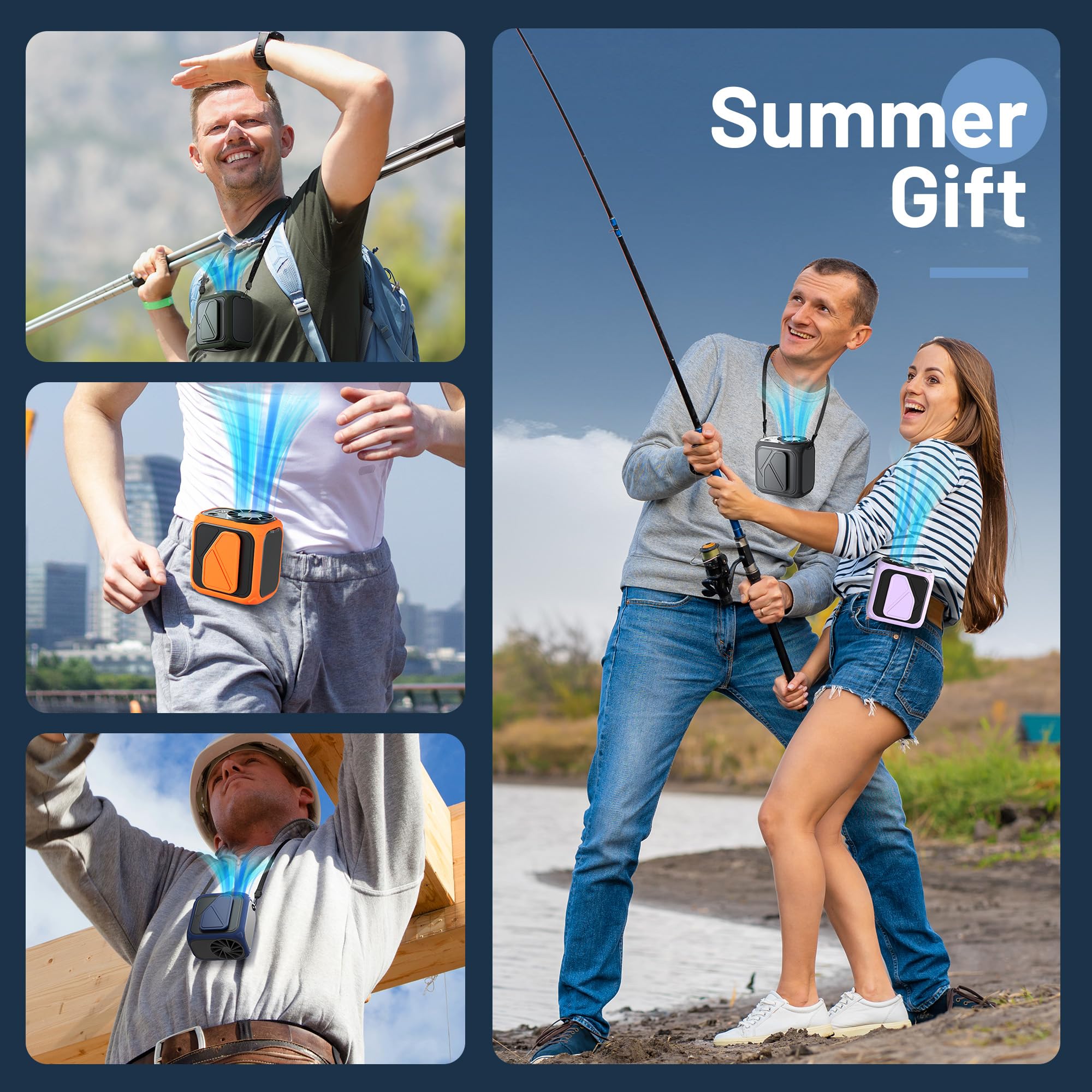 Portable Waist Fan Clip On, 10000Mah Rechargeable & Flashlight, Under Shirt Fan With 5 Speeds Hands