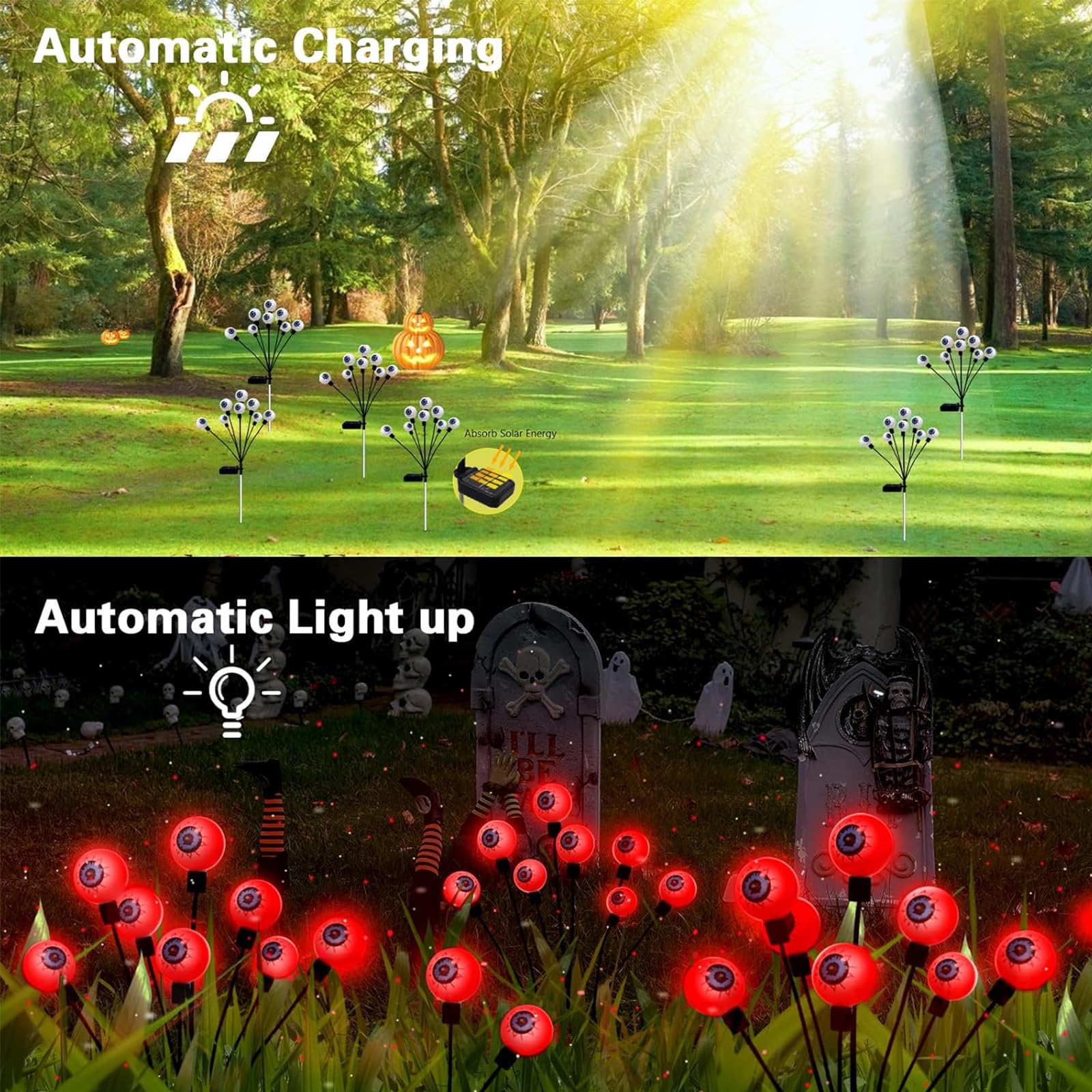 Uasnhu Halloween Decorations, 4 Pack Halloween Yard Decorations Solar Two Functions, Halloween Lights For Patio Garden Lawn Party Decorations