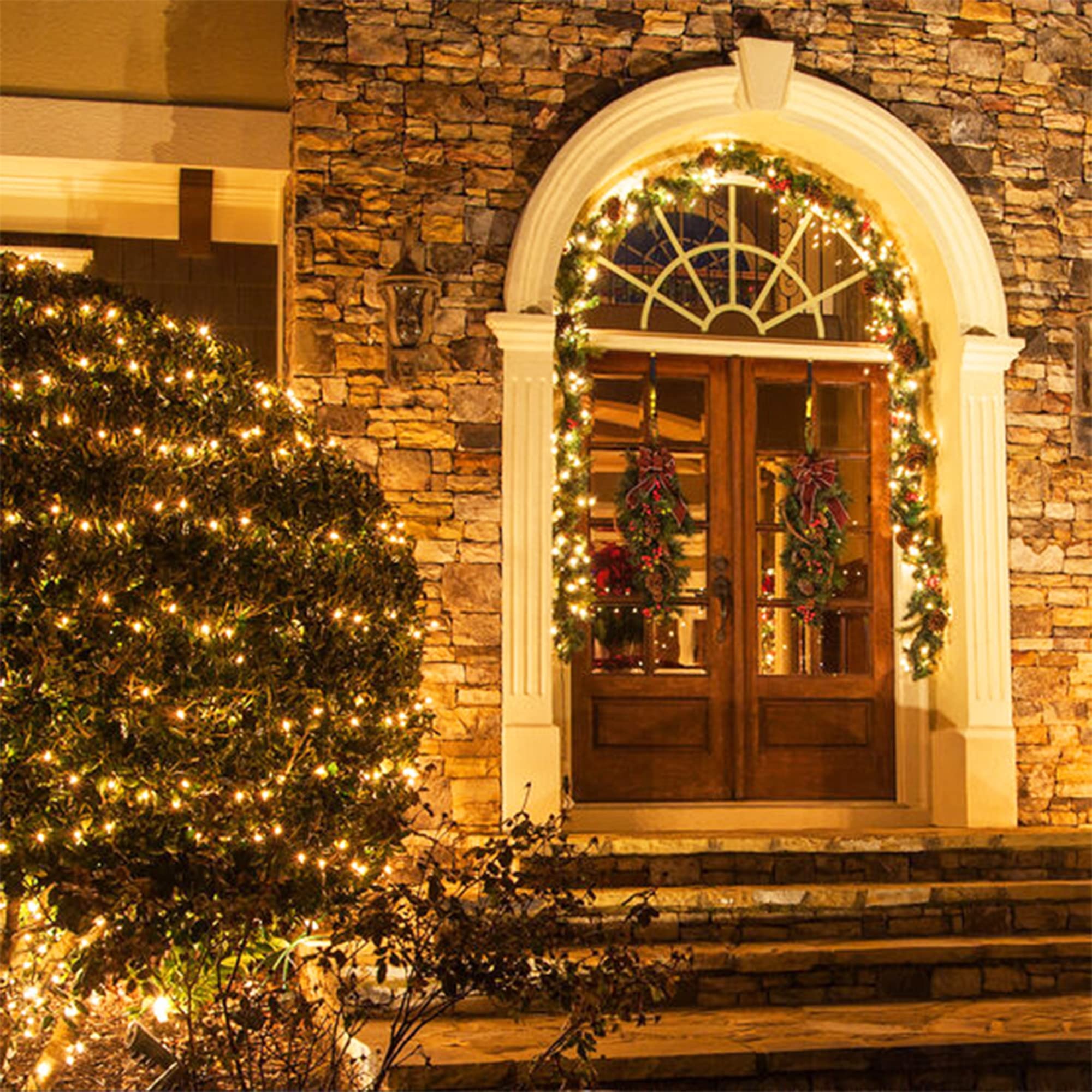 Kemooie 2 Packs Outdoor Solar Christmas Lights, 240 Led 78.7 Ft Waterproof Warm White Solar String Lights 8 Twinkle Modes For Xmas, Patio, Tree, Garden, Wedding, Party (Warm White)