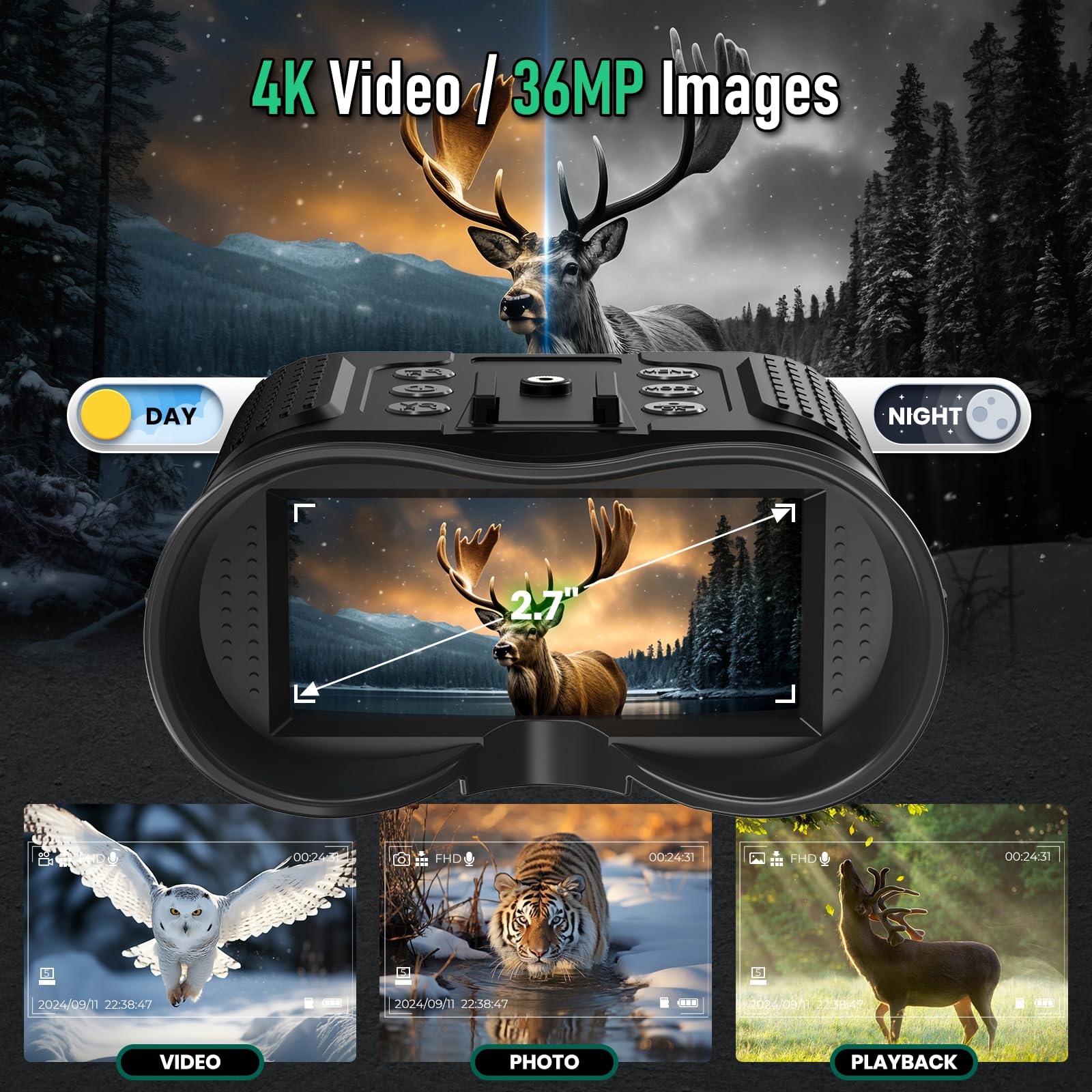 Bestecct 4K Night Vision Binoculars For Adults,Night Vision Goggles For Helmet(1312Ft),8X Digital Zoom,7-Level Infrared Adjustment For Camping,32Gb Card For Videos