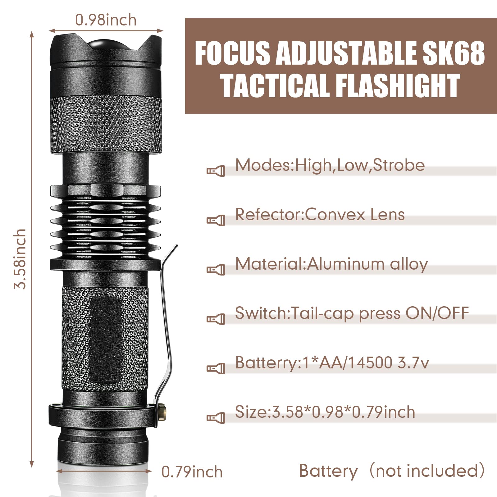 Mudder 10 Pack Mini Flashlight Led Flashlight 3 Mode Flashlight Adjustable Handheld Flashlight For Camping Hiking Outdoor Work(Black)