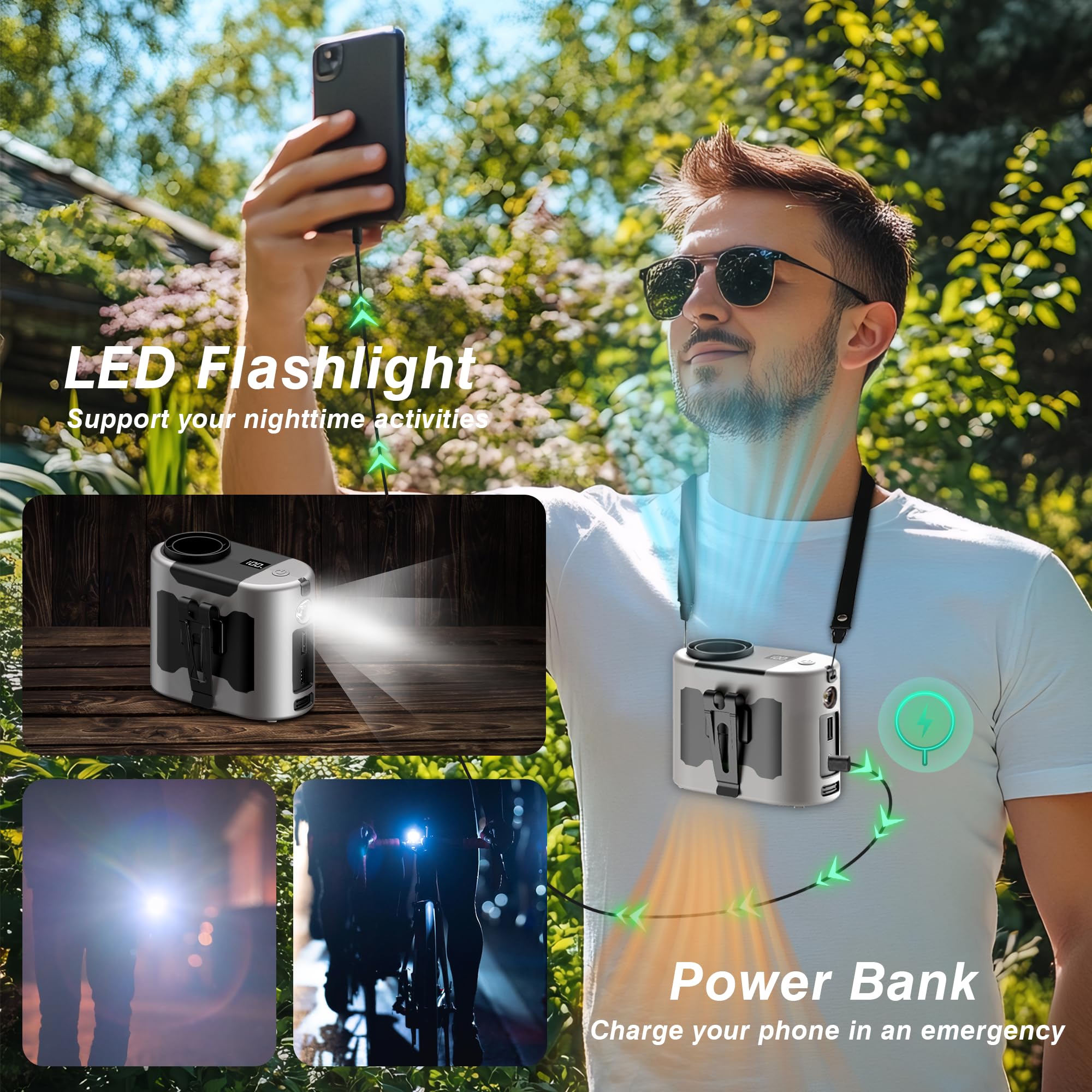 Portable Waist Fan,10000Mah Battery High-Power Long Lasting Outdoor Camping Rechargeable Fan