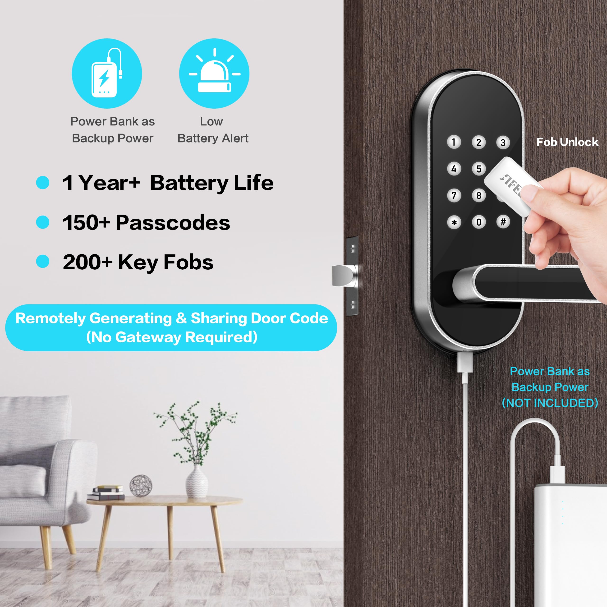 Sifely Keyless-Entry Keypad Electronic Door Lock: Digital Smart Lock With Code Passcode, Electric Door Knob/Handle, Perfect For Entry Doors, Bedroom Doors (Silver, App Control, Non-Fingerprint)
