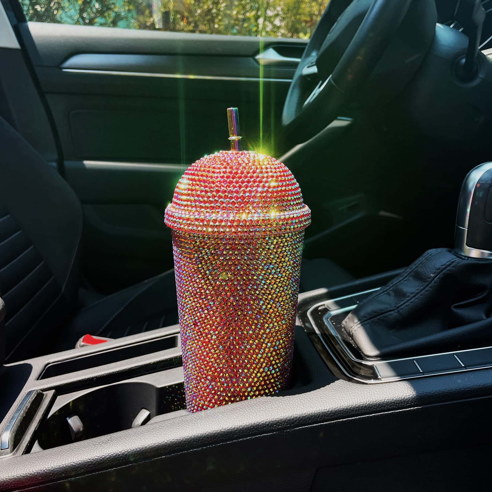 24Oz Bling Cup Handmade Rhinestones Studded Tumbler Double Wall Insulated Plastic Reusable