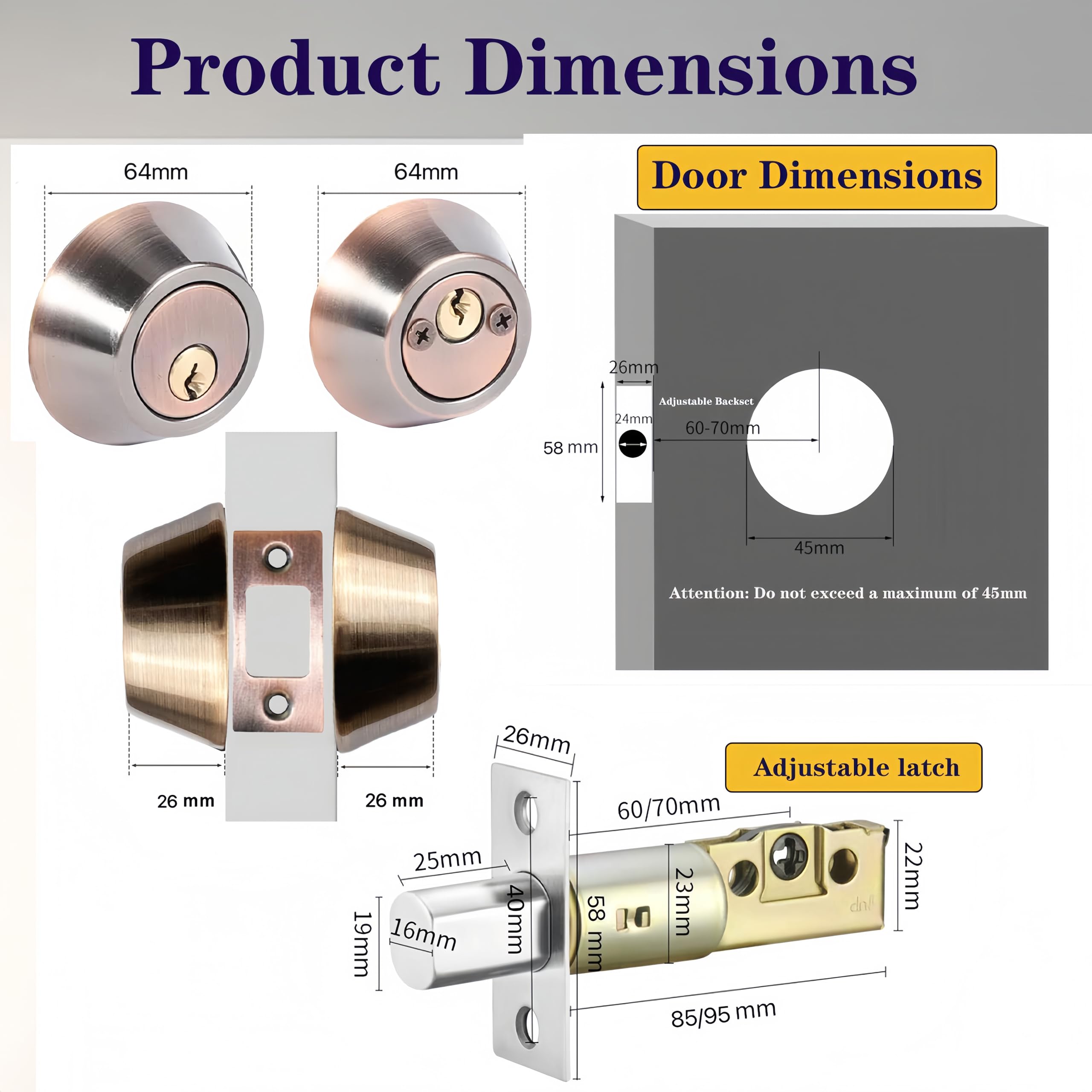 Eiqikayo Retro Red Double-Head Cylinder Deadbolt Lock- High Security Anti-Kick Door Lock, Easy To Install, Fits Standard Doors, For Home, Apartment And Office Security