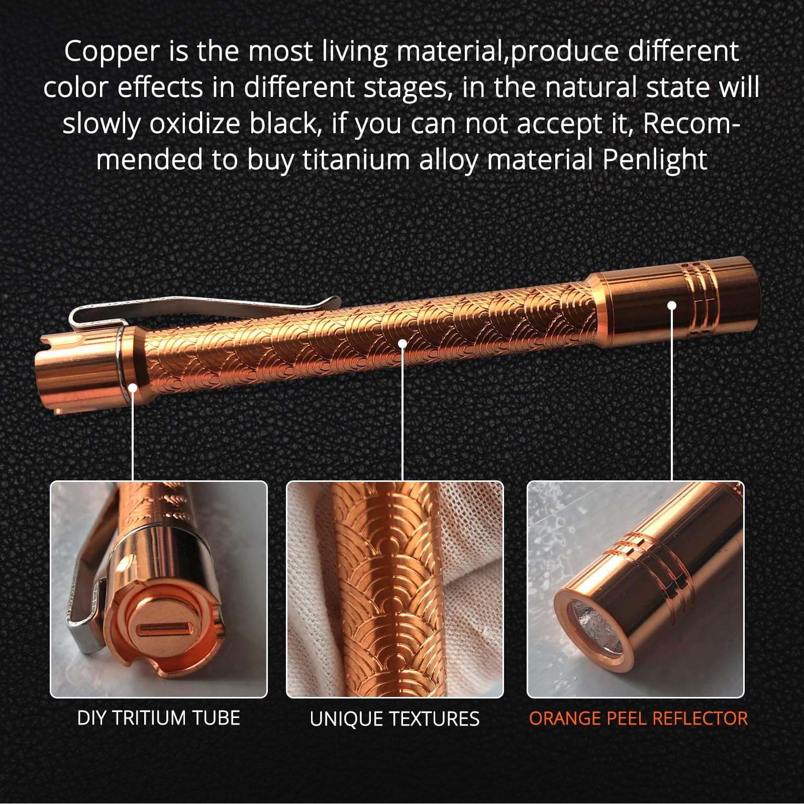 Paerku Pineapple Mini Flashlight Penlight, 6000K Xpl Hi Led 10880/Aaa Small Led Copper Flashlight By Reylight For Outdoor, Power Outage Lighting, Emergency Lighting, Without Batteries