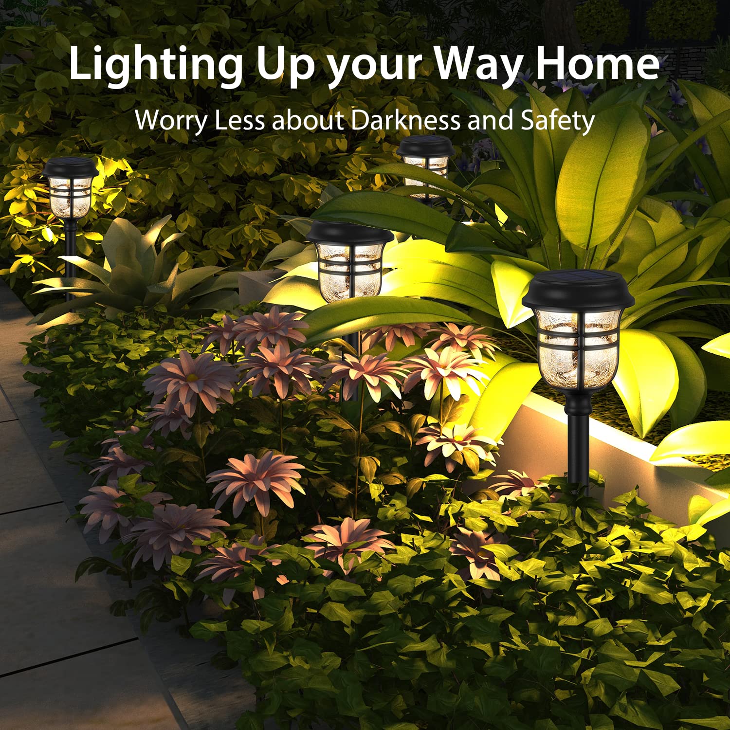 Xmcosy+ Solar Pathway Lights Outdoor, High Lumens Led Garden Lights With 2 Lighting Modes, Solar Powered Light, Ip65 Waterproof Auto On/Off For Yard Walkway Driveway Decor (Warm & Cool White)