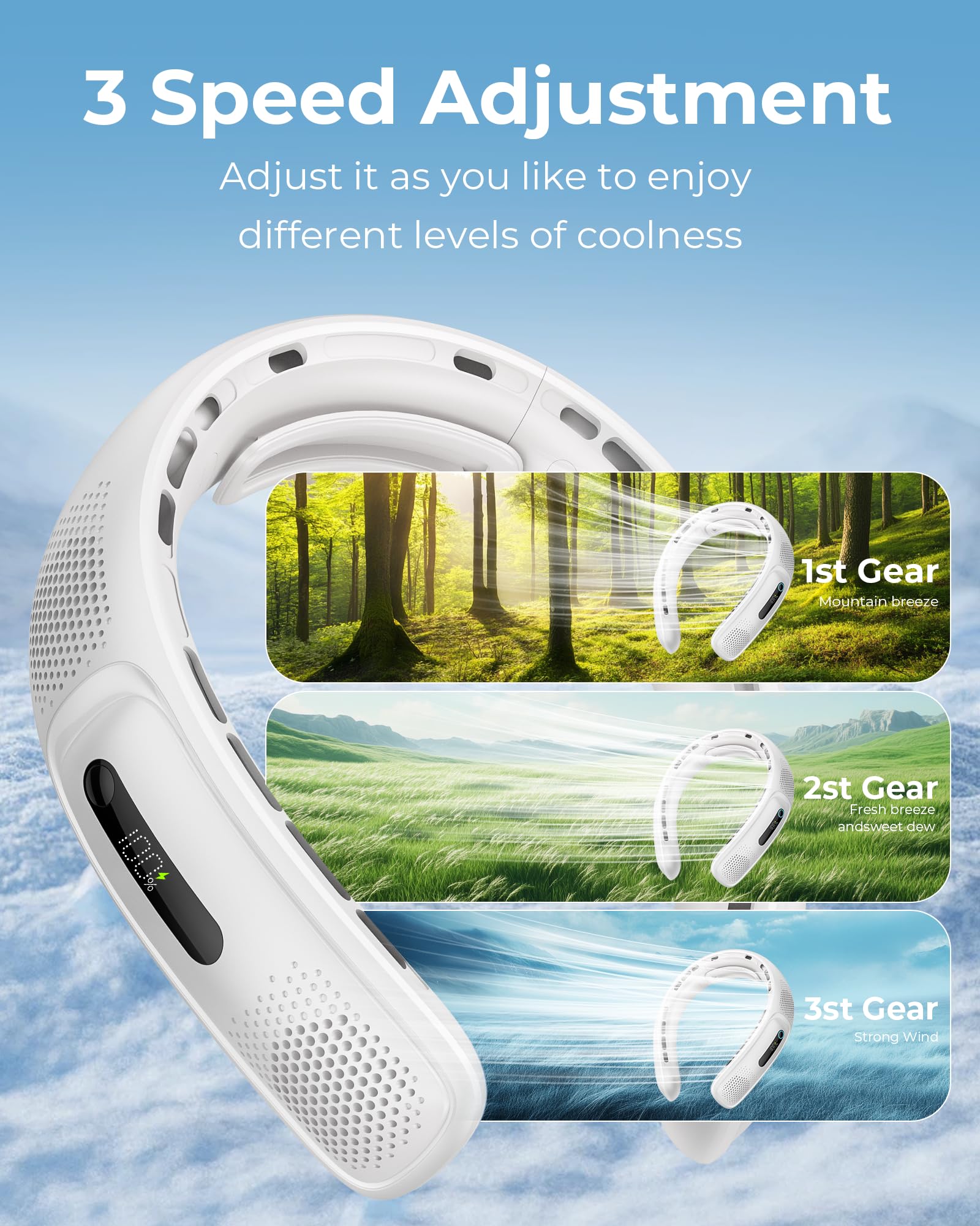 Portable Neck Fan, 4 Turbo Bladeless Neck Fan, 4000 Mah Battery Operated Usb Rechargeable Personal