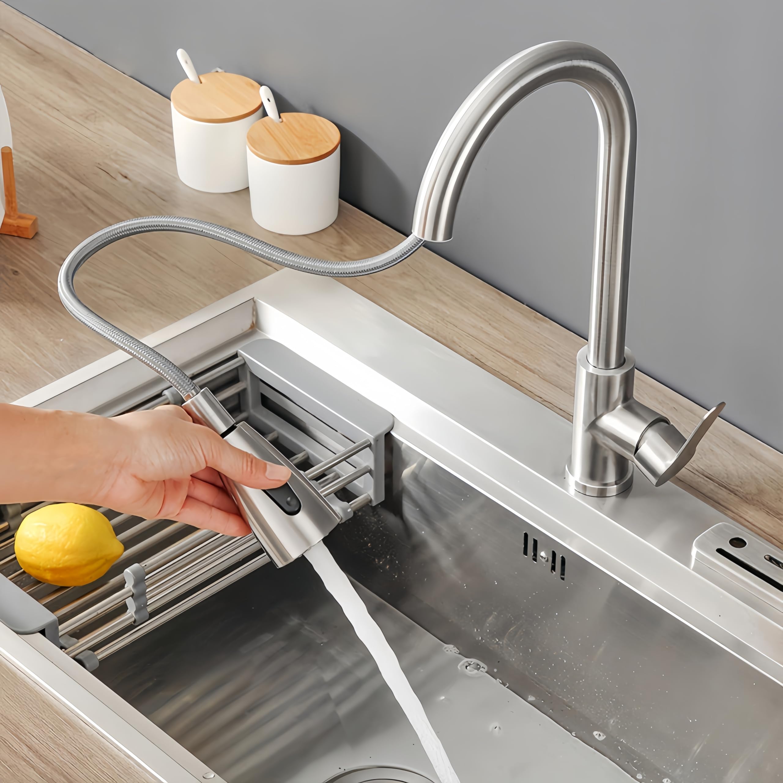 Cohpwu Kitchen Sink Faucet With Pull Down Sprayer Black (Silver)