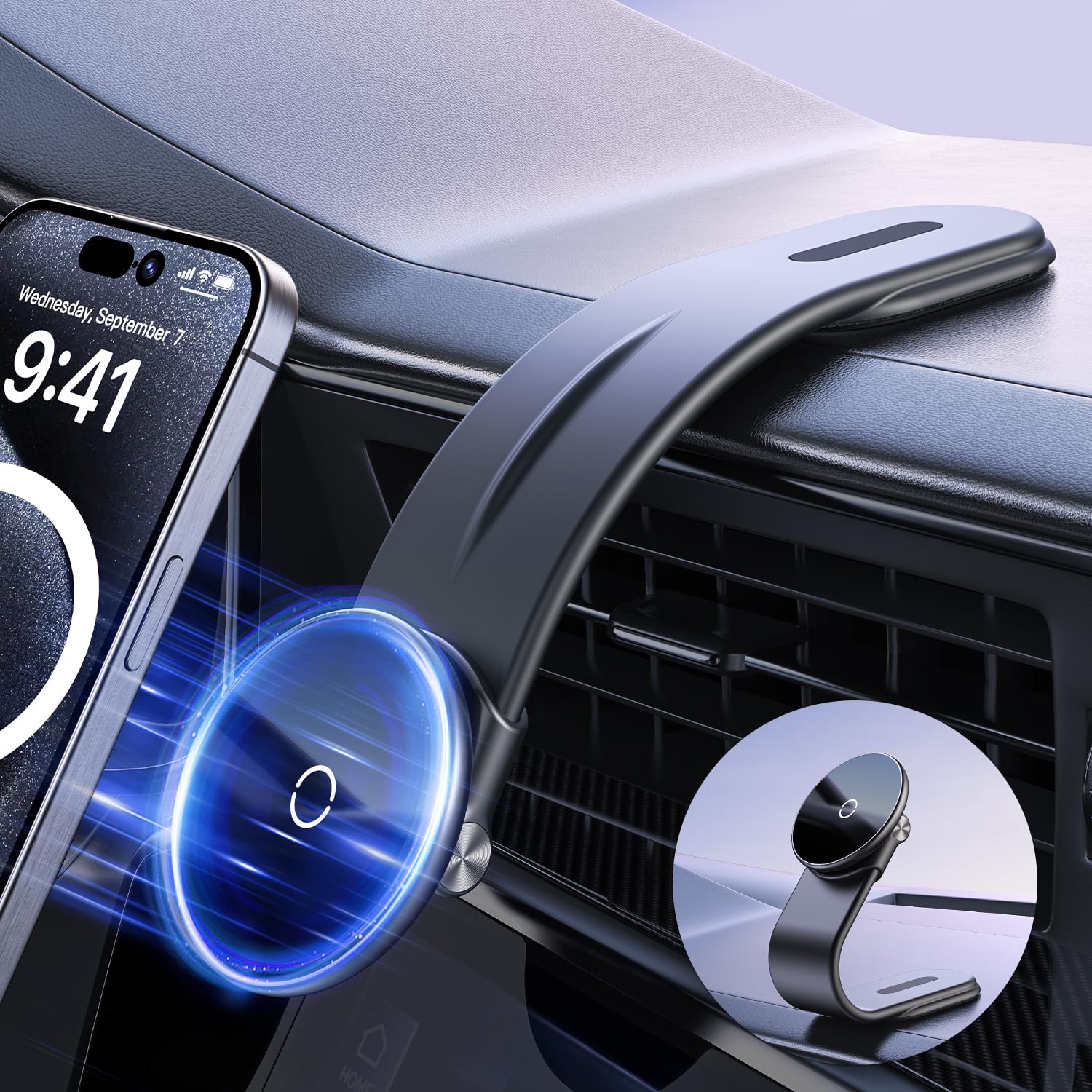 Arshot For Magsafe Car Mount, Magnetic Phone Holder For Car Dashboard Windshield Touchscreen, Bendable Aluminum Alloy Arm, Phone Mount Car Accessories For Iphone 15 Pro Max Mini 14 13 12, All Phones