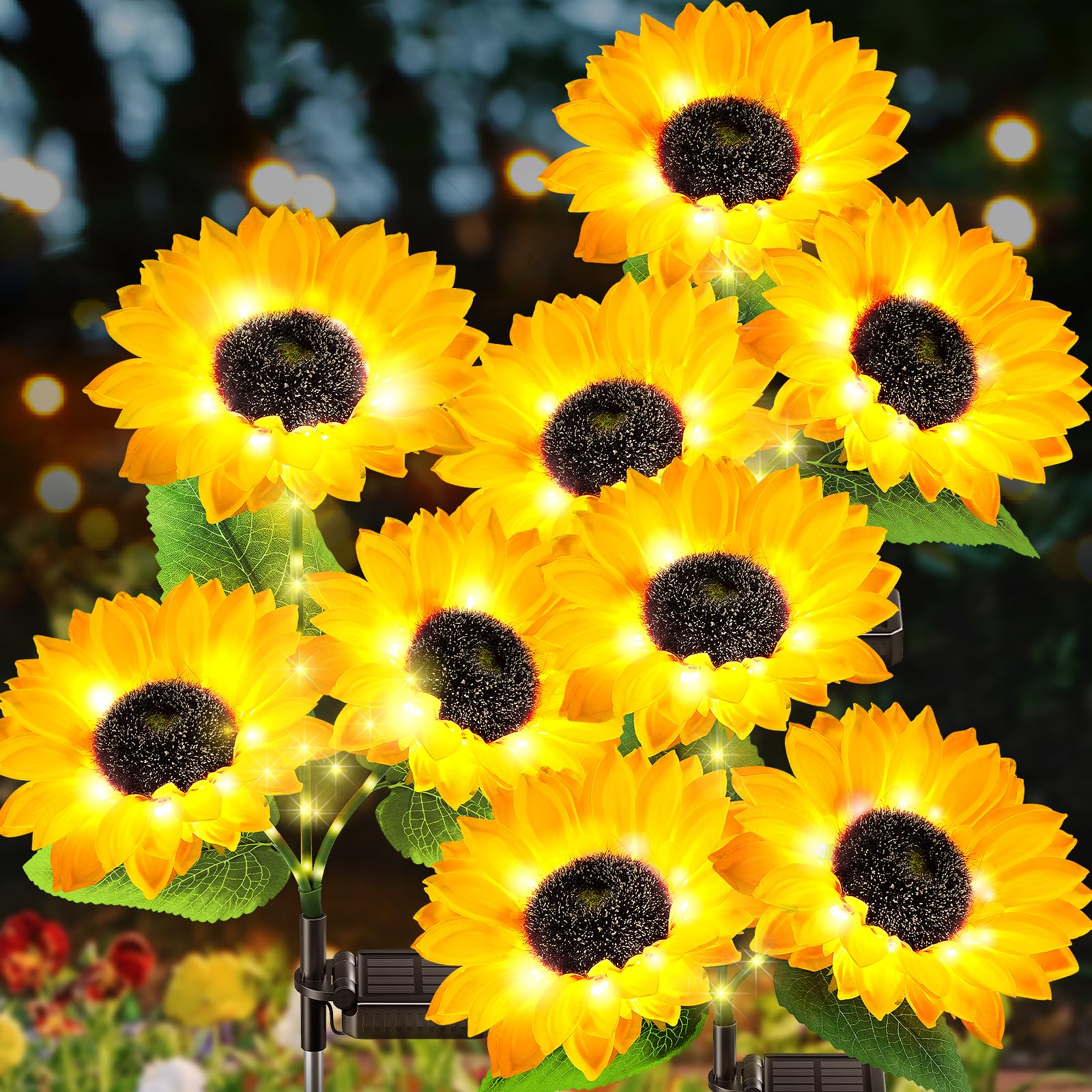 Garpar Solar Garden Lights - 9 Bigger & Brighter Sunflowers, Waterproof Solar Powered Outdoor Lights For Patio & Yard Decorations