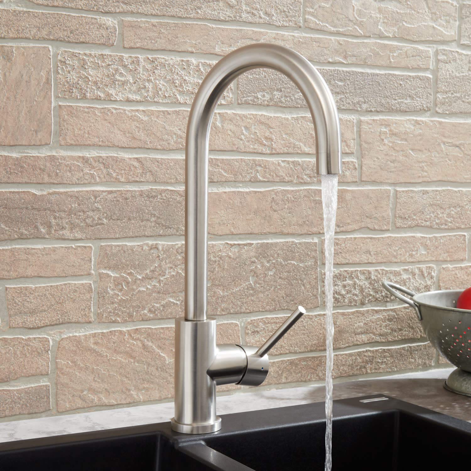 Signature Hardware 433108 Bullens Single Hole Kitchen Faucet - Satin Steel