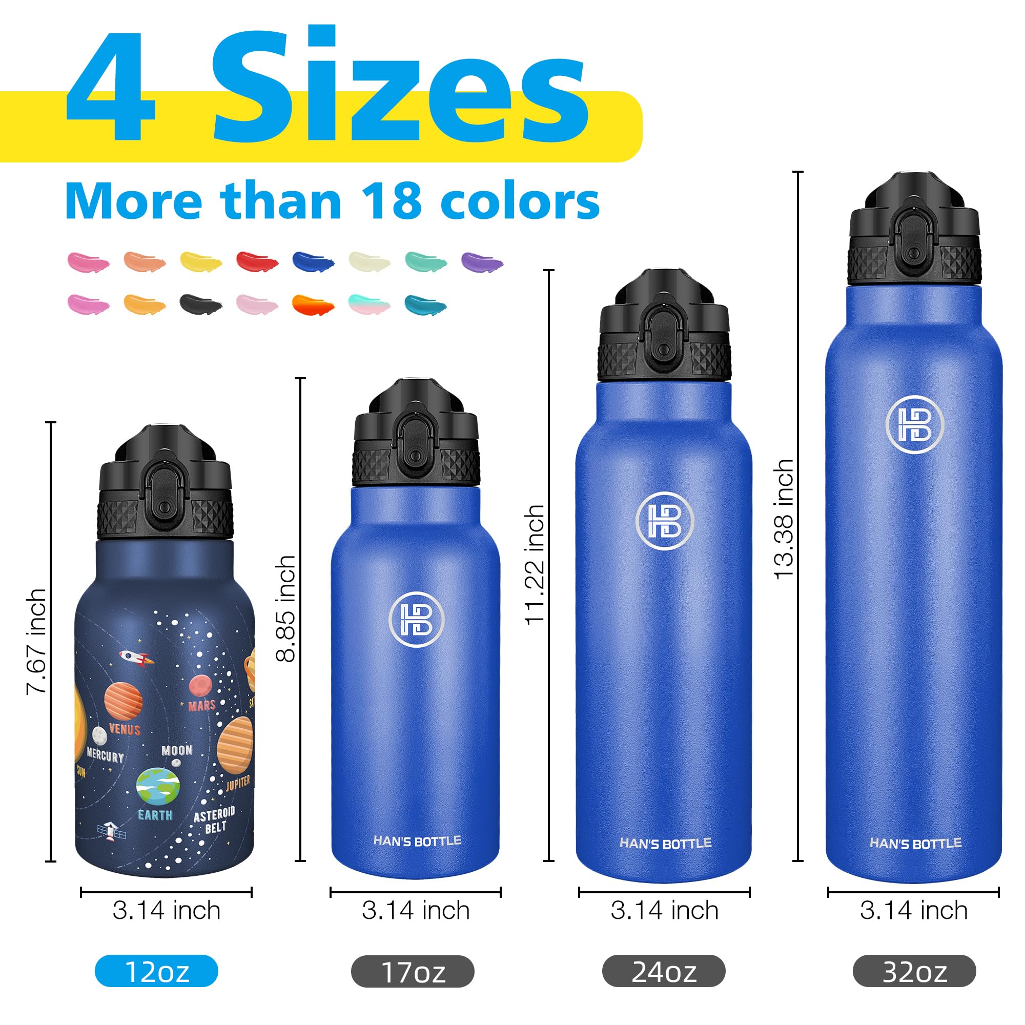 Han'S Bottle Kids Water Bottle With Straw Lid - Insulated Stainless Steel Reusable Tumbler For Girl
