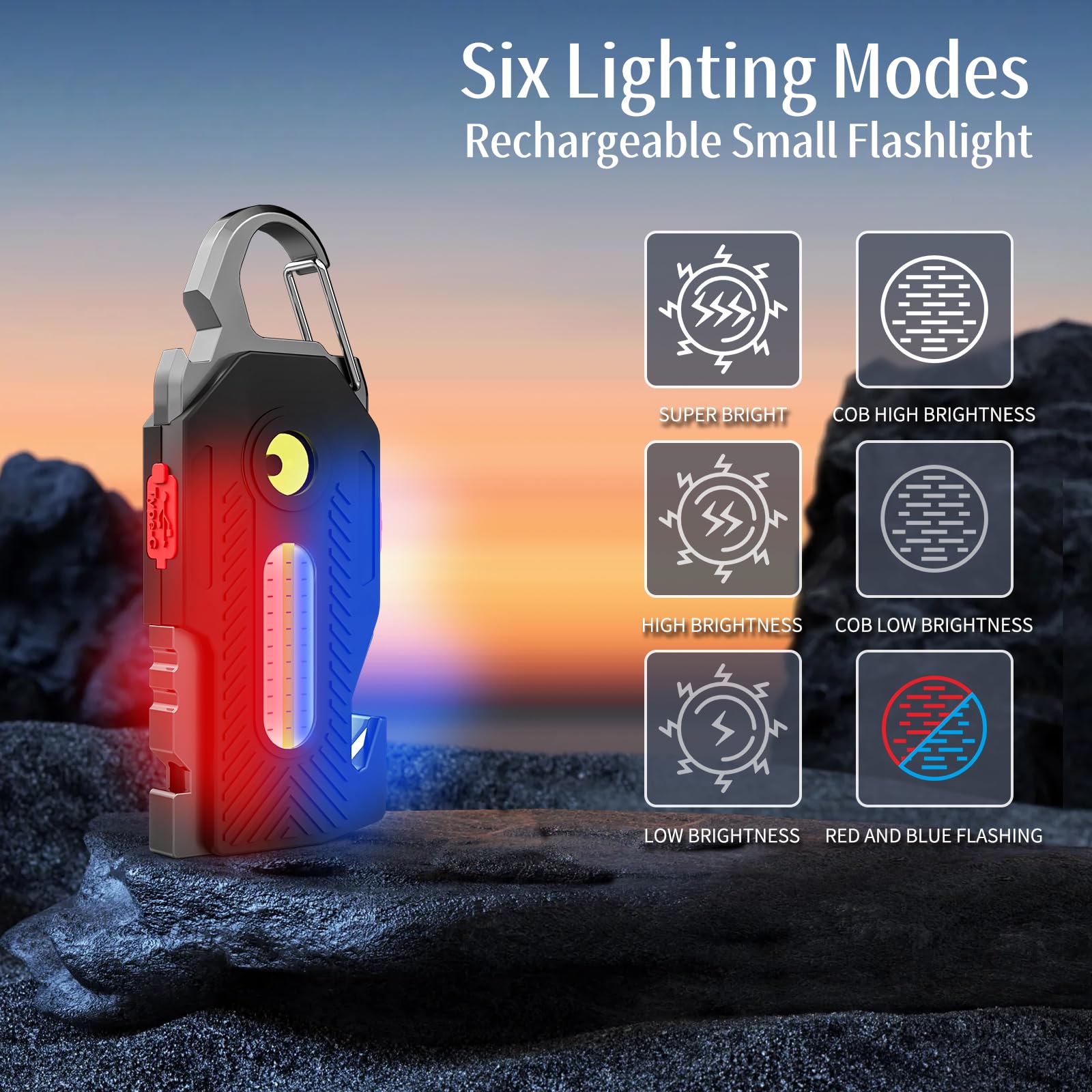 Aropeen Small Flashlight Rechargeable, 6 Lighting Modes Bright Mini Pocket Light, Keychain Flashlight Multifunctional, Keychain Work Lights Powerful For Camping Fishing Hiking Emergency