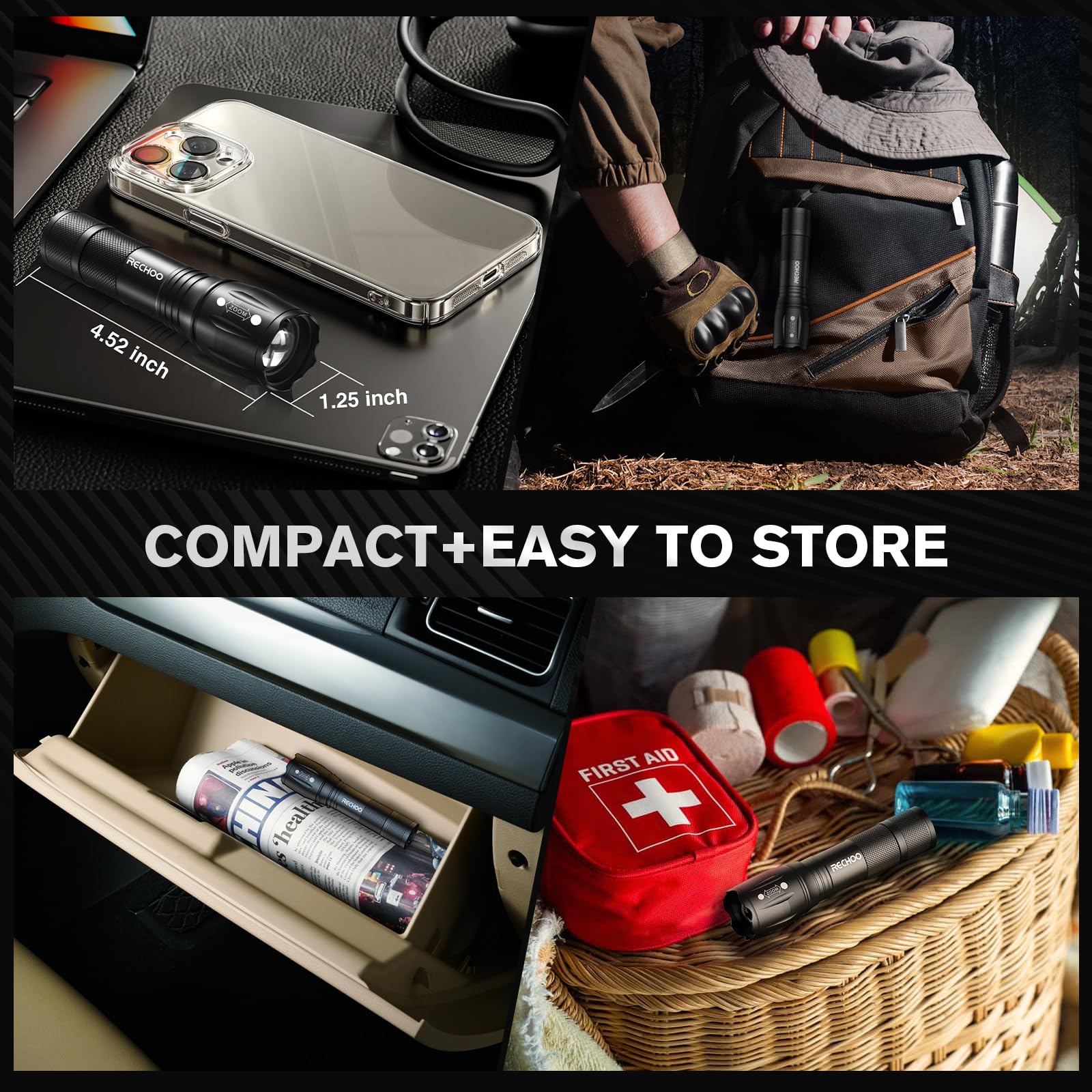 Rechoo Led Flashlights High Lumens 6 Pack, Powerful Tactical Flashlight With 3 Modes, Pocket Small Flash Light, Waterproof Zoomable Flashlights For Home Emergencies, Camping Essentials (Battery Included)