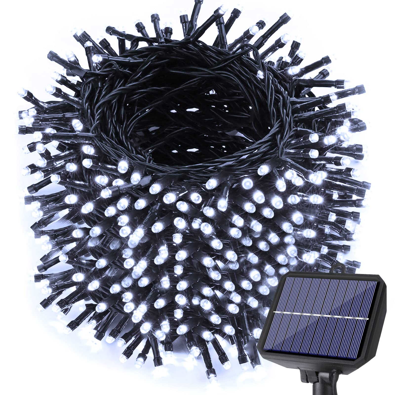 Toodour Solar Christmas Lights, 121Ft 350 Led 8 Modes Waterproof Solar String Lights For Garden, Patio, Holiday, Party, Balcony, Christmas Decorations (White)