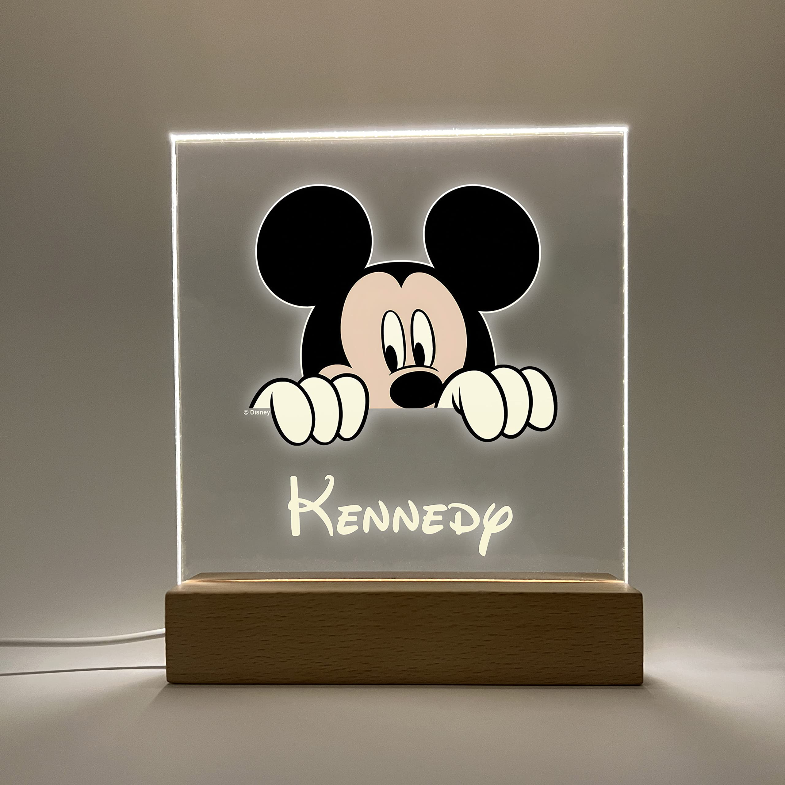 Mirror Mania Mickey Premium Wood Base Stand Soft Night Light Up Table Desk Lamp Led Sign Personalized Engraved With Your Name On It, Made To Order Home Girls Room Decor, A Must Have