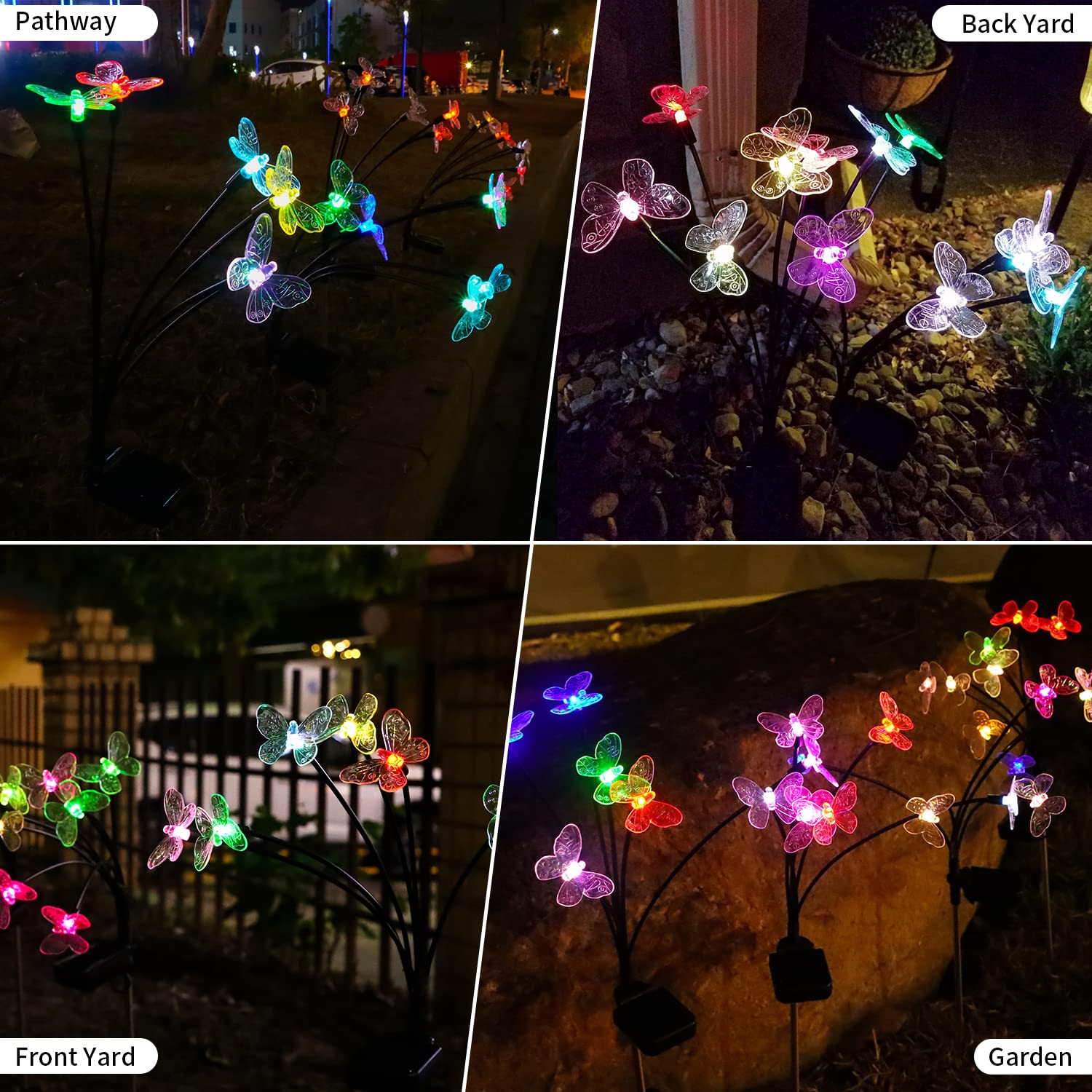 Zrjnled Solar Outdoor Lights Waterproof, Garden Butterfly Lights 7 Color Changing, Sway By Wind, For Patio, Flower Beds, Garden, Backyard, Fence, Walkway, Party, Wedding, Xmas (Colour, 2 Pack Butterfly)