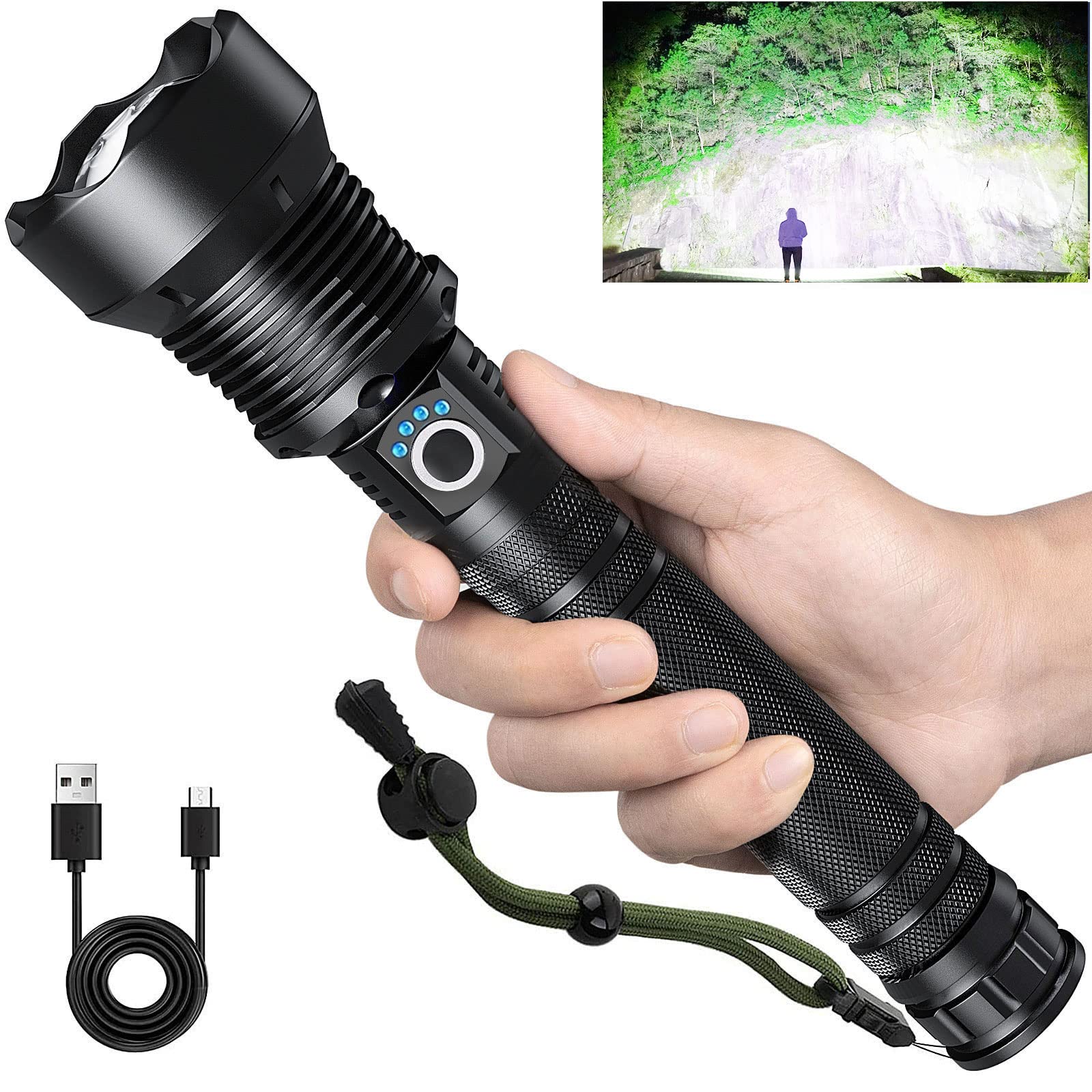 Lylting Rechargeable Flashlights 990,000 Lumens, Super Bright Led Flashlight High Lumens With Usb Cable, 5 Modes Waterproof Flashlight Powerful Flash Light For Home Camping Hiking