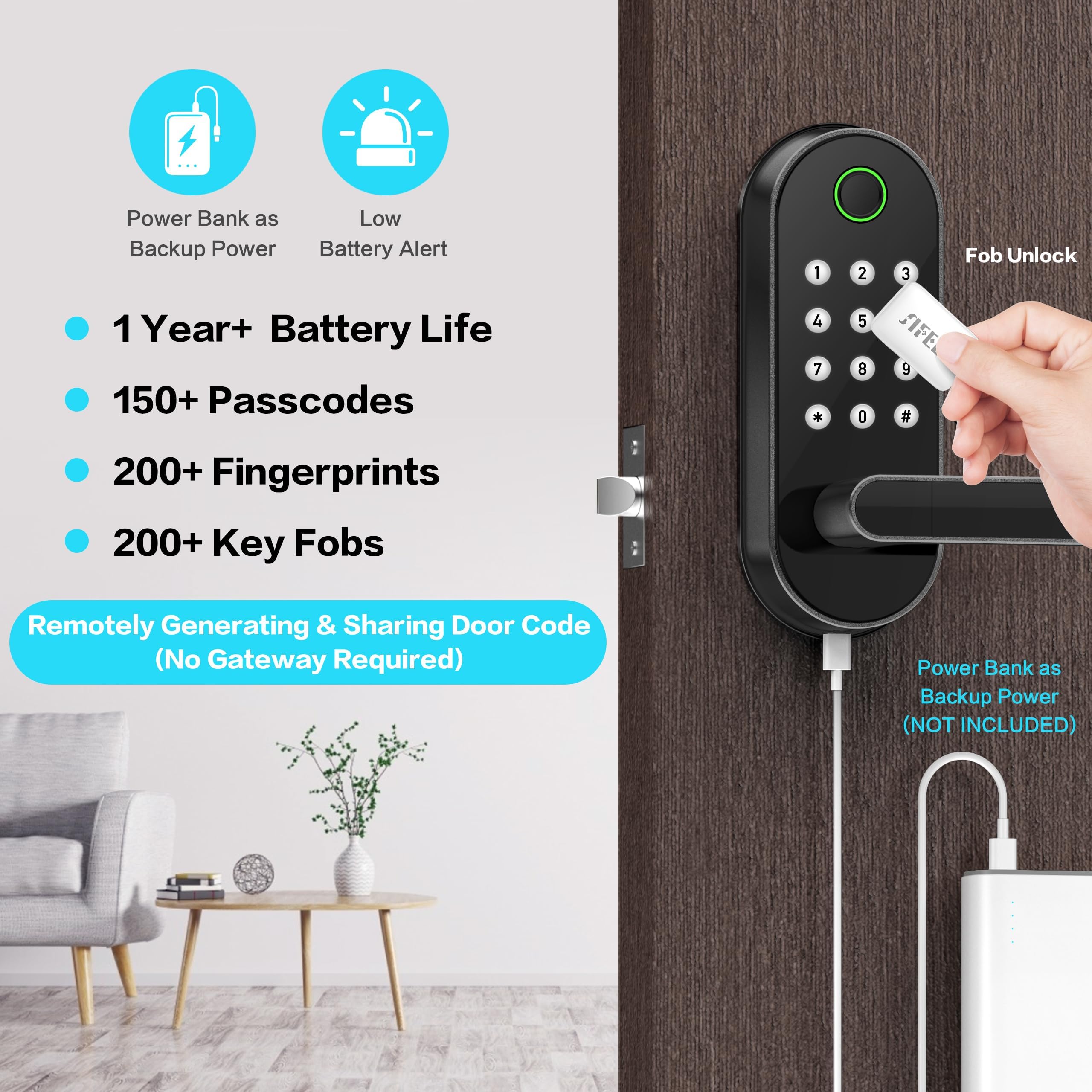 Sifely Keyless-Entry Fingerprint Smart Door Lock: Digital Electronic Lock With Code Passcode, Electric Door Knob, Biometric Door Handle, Perfect For Exterior/Interior/Entry/Bedroom Doors (Black)