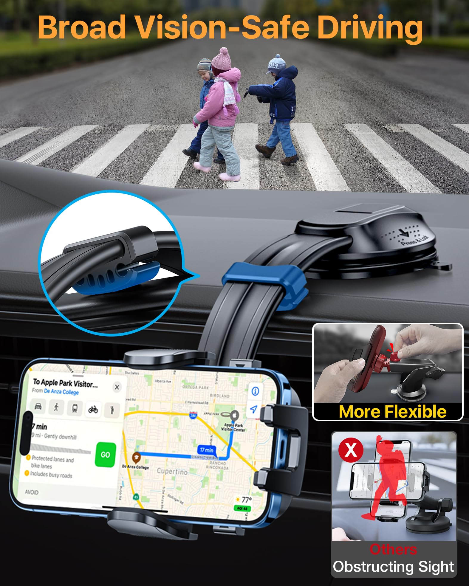 Yru Best【Rotate 90+Lbs Safest Strongest Suction】 Ultimate Car Phone Holder Mount【Military-Grade & All Patent Safety Certs】 Dashboard Windshield For Iphone 16 15 Pro Max 14 13 Samsung, Black