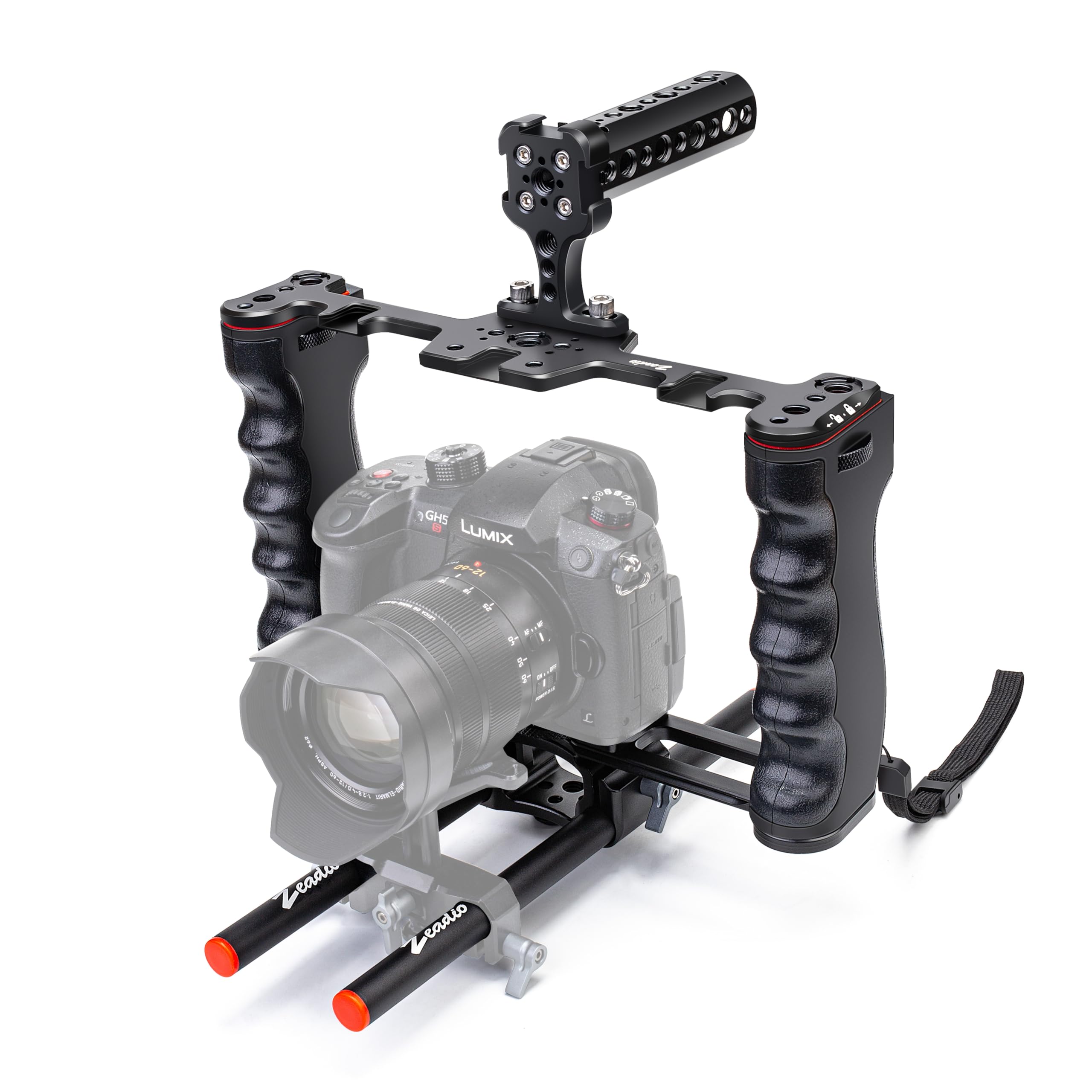 Zeadio Camera Video Rig Cage, Aluminum Filmmaking Movie Making Kit With Top Handle & Arca Type Base And Two 15Mm Rod Guide, Compatible With All Dslr Camera And Camcorder