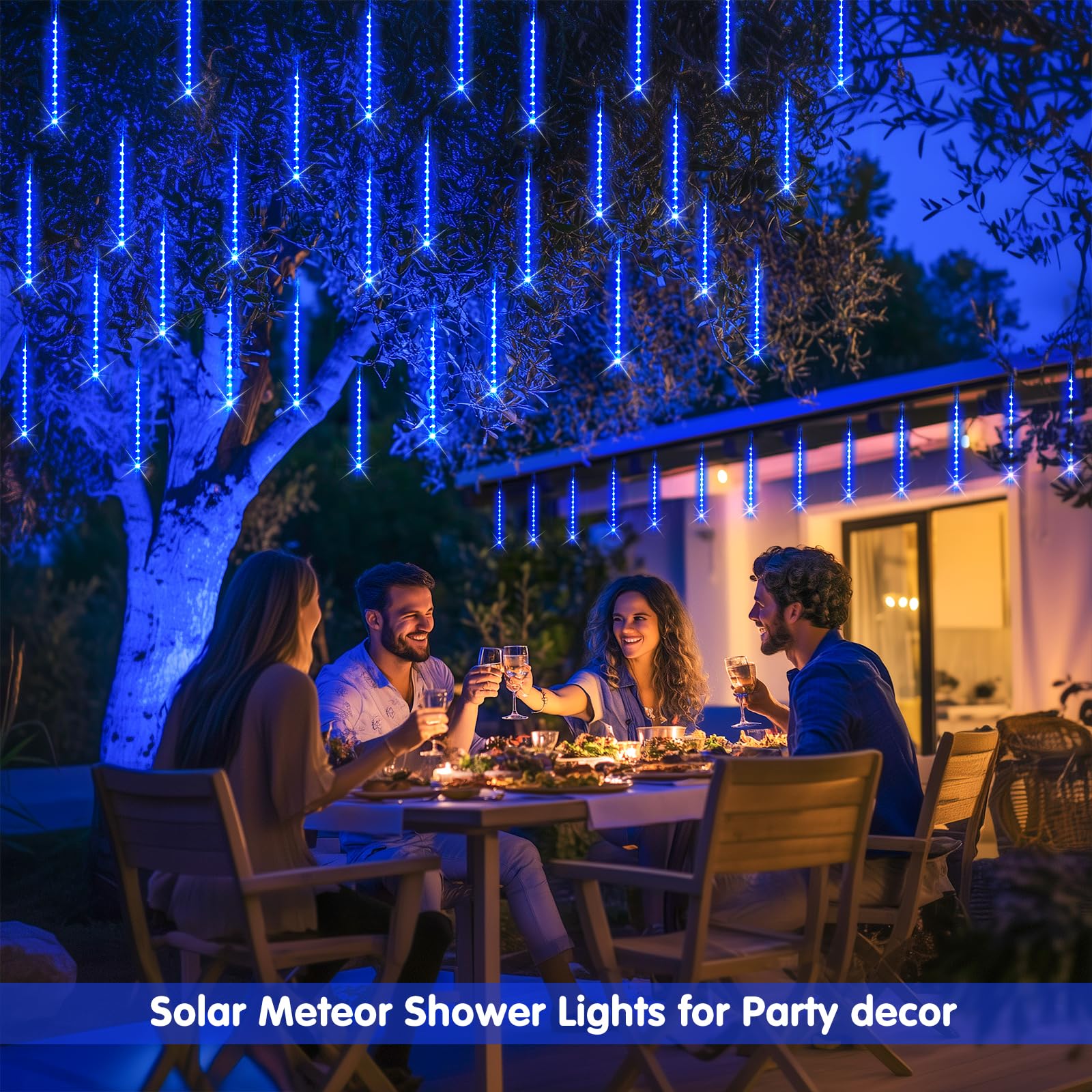 Jmexsuss Solar Meteor Shower Lights Outdoor, 8 Tube 144 Leds Solar String Lights Outdoor Waterproof For Tree Icicle Garden Yard Party Patio Christmas Decor (Blue)