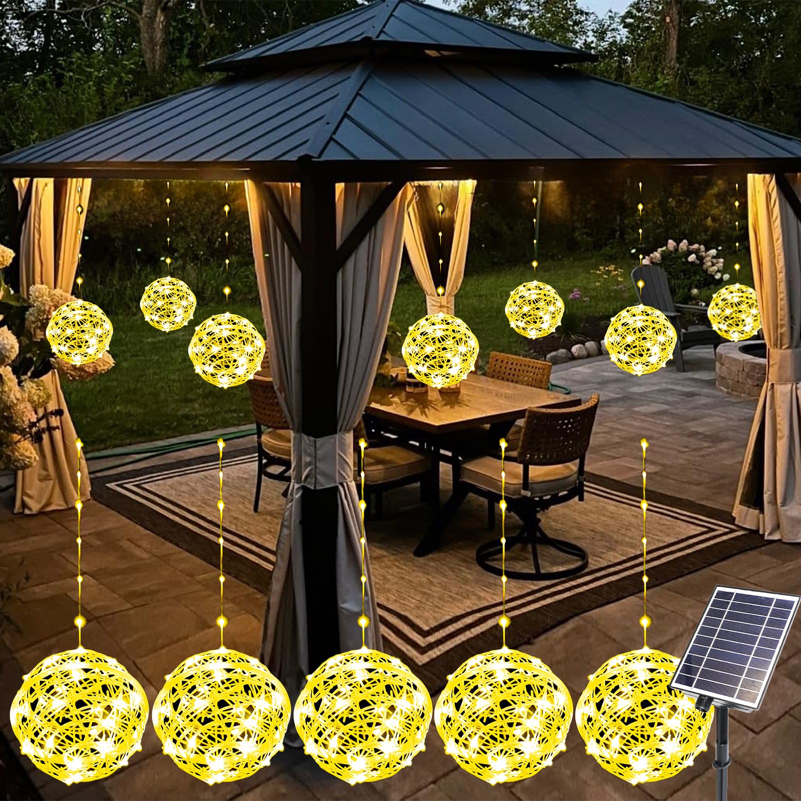 Wisegham Solar Christmas Ball Lights For Tree Outdoor, 5 Pack 200Led Globe Lights Waterproof, 8 Modes Solar Sphere String Lights Outside For Window Garden Yard Porch Wedding Party Decorations, Warm White