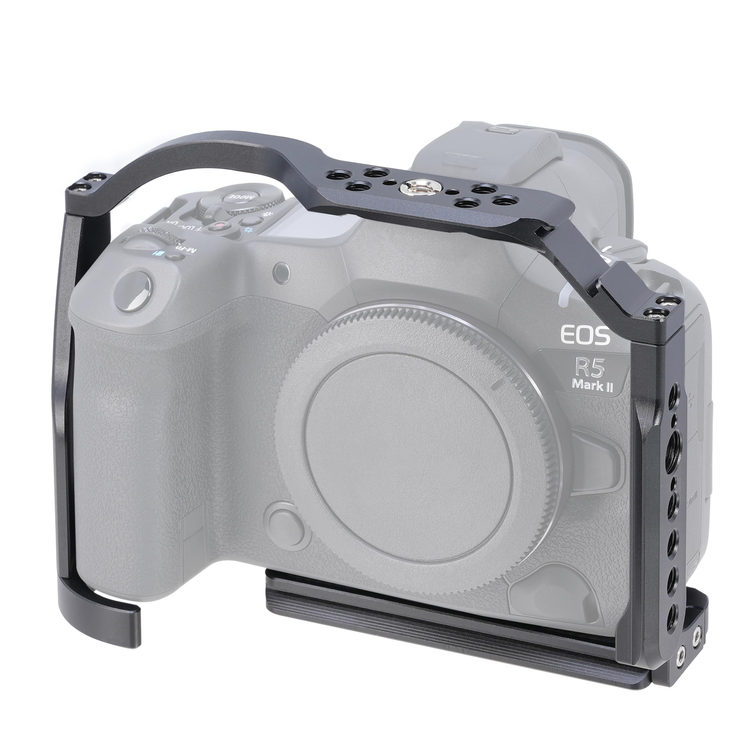 Focusfoto Camera Cage For Canon Eos R5 Mark Ii Mirrorless Camera, Aluminium Video Rig With Side Nato Rail, Cold Shoe, 1/4" Screw Mount, Quick Release Plate For Arca Tripod