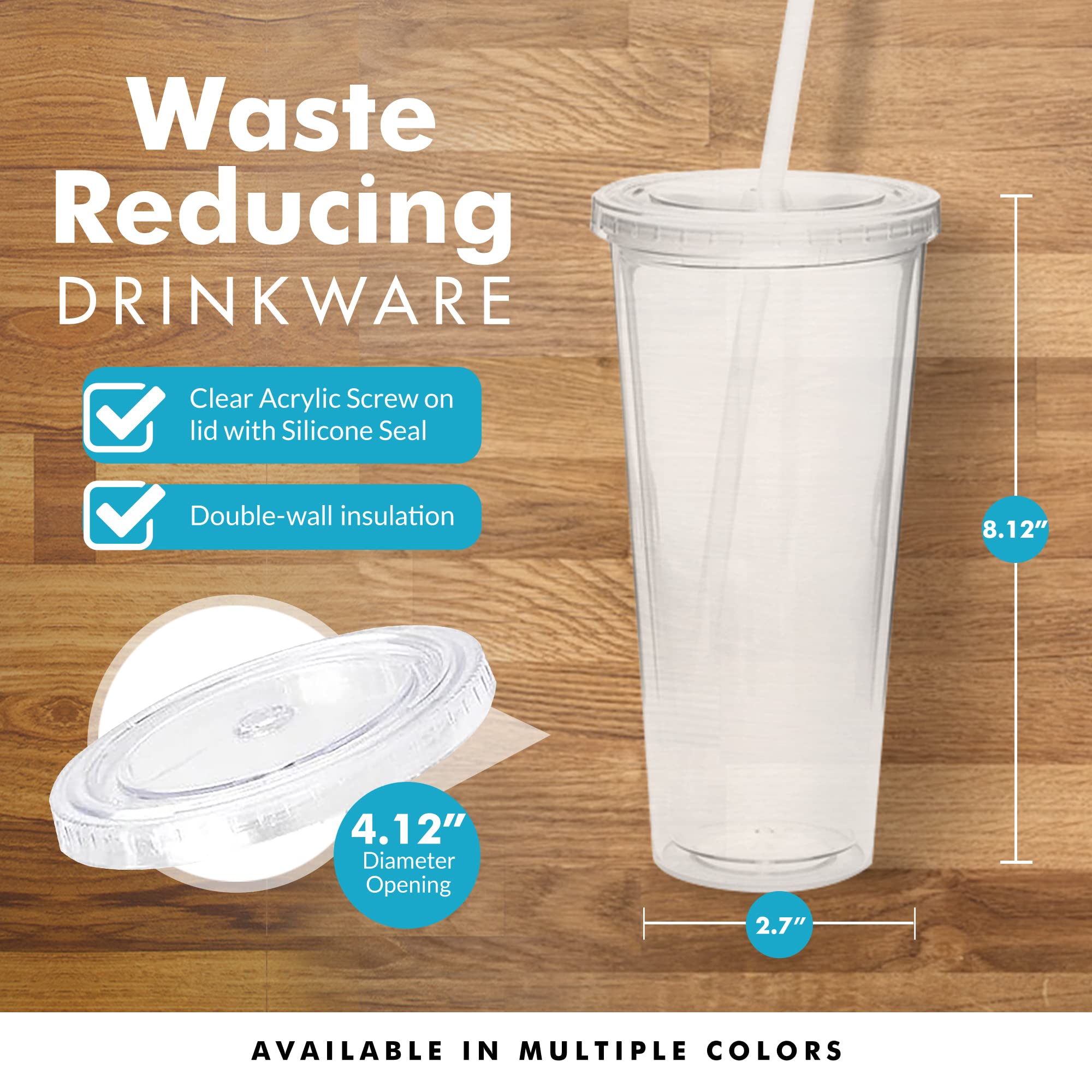 Simple Green Solutions - Acrylic Double Wall Reusable Cups With Lids And Straws For Cold Drinks