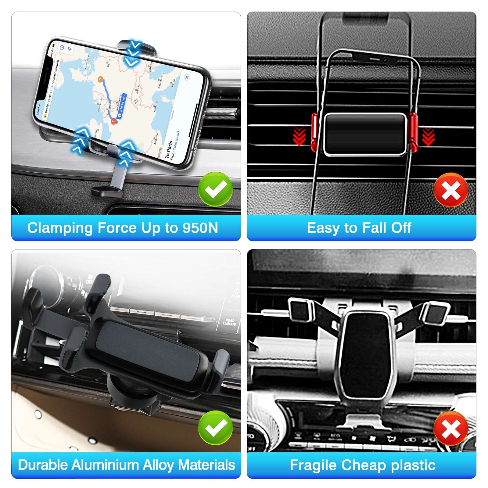 Sunsdrew Car Phone Holder For  -2020 Toyota Highlander Accessories Air Vent Cell Phone Holder Hands Thick Case Friendly Phone Mount Holder For 4-7 Inch Phone Stand (Not For Platinum)