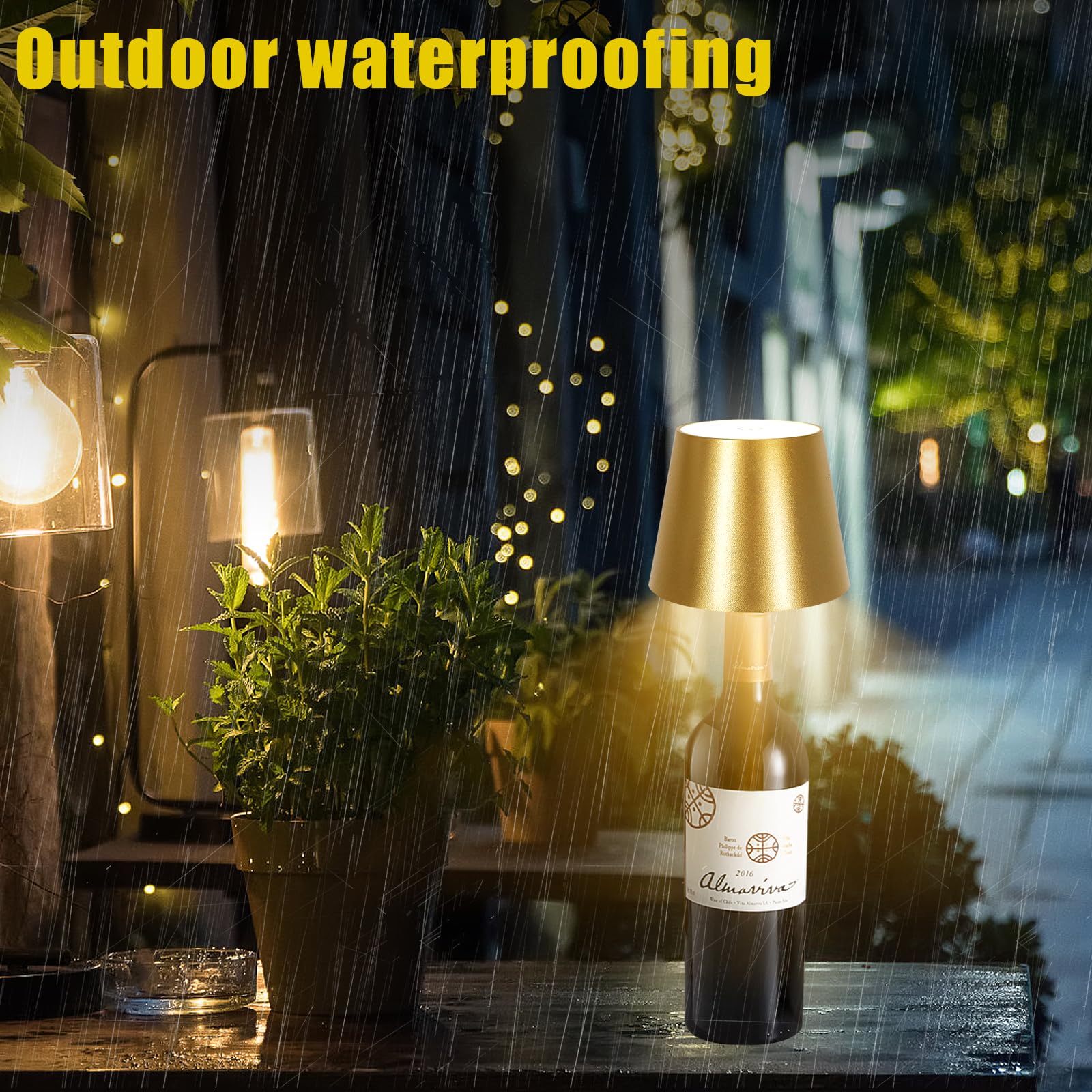 Puyttenpp Wireless Bottle Lamp,Wireless Bottle Lamp With 3 Modes Light Dimming, Touch Led Rechargeable Wine Bottle For Bars Restaurants Christmas Decoration (Gold)
